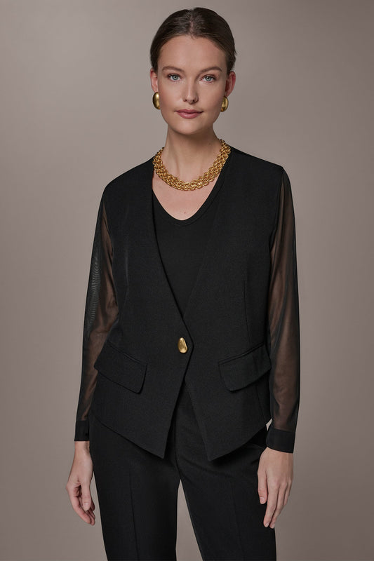 Black CHIFFON PANELED ONE BUTTON JACKET Donna Karan