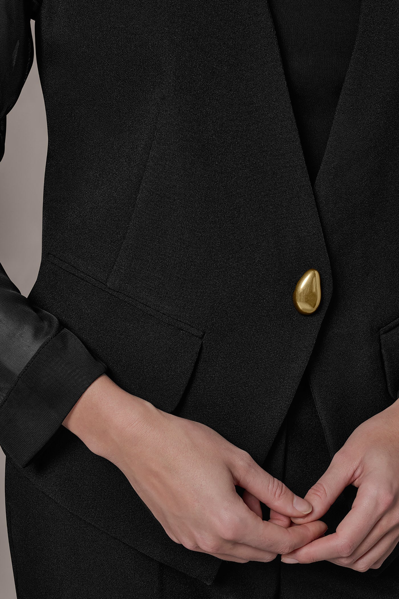 Black CHIFFON PANELED ONE BUTTON JACKET Donna Karan