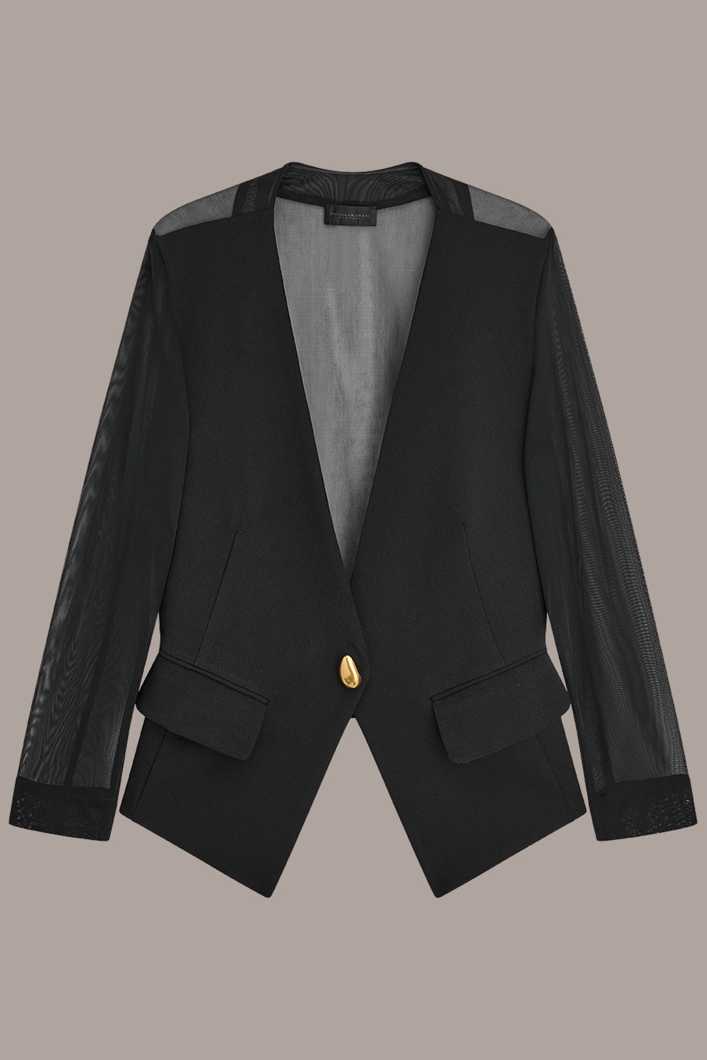 Black CHIFFON PANELED ONE BUTTON JACKET Donna Karan