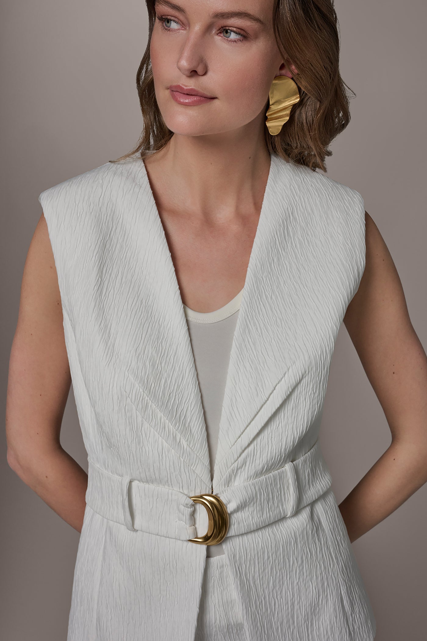 Cream EXTENDED SHOULDER VEST Donna Karan