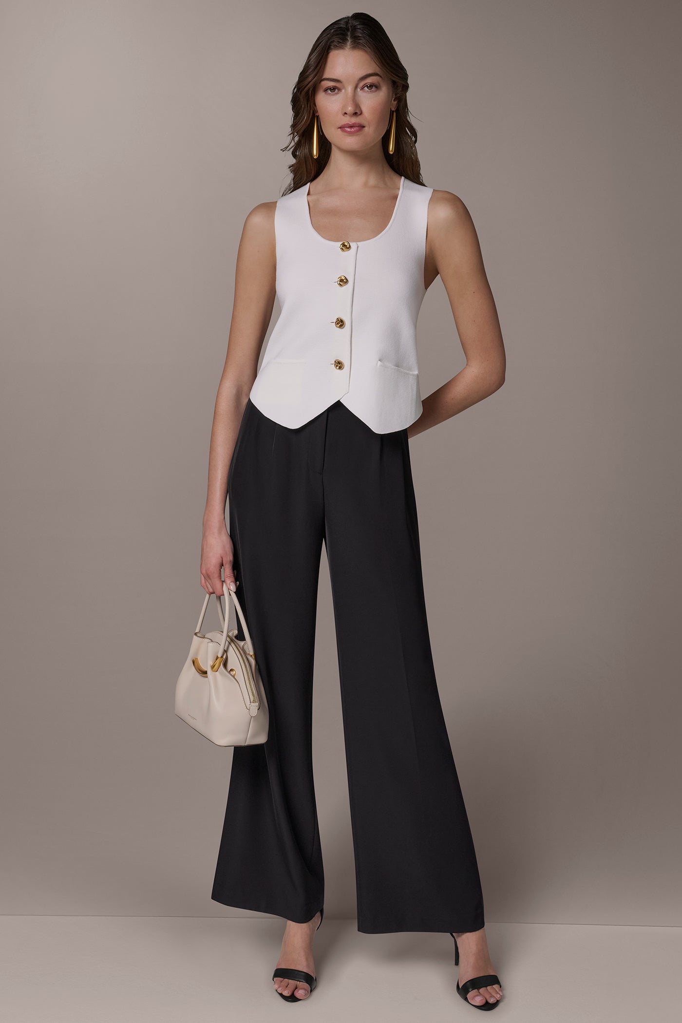 Cream CROPPED SWEATER SUIT VEST Donna Karan
