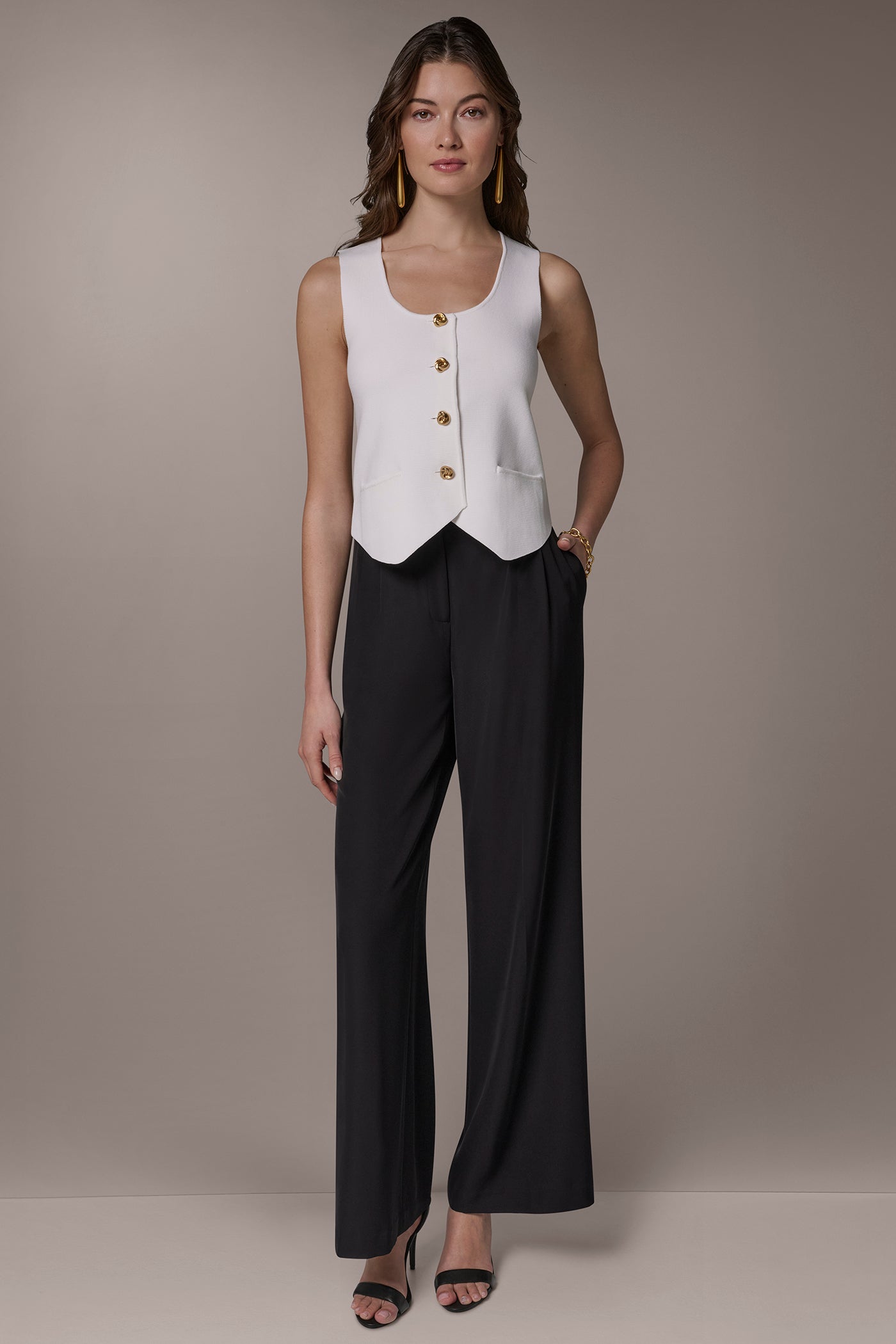 Cream CROPPED SWEATER SUIT VEST Donna Karan