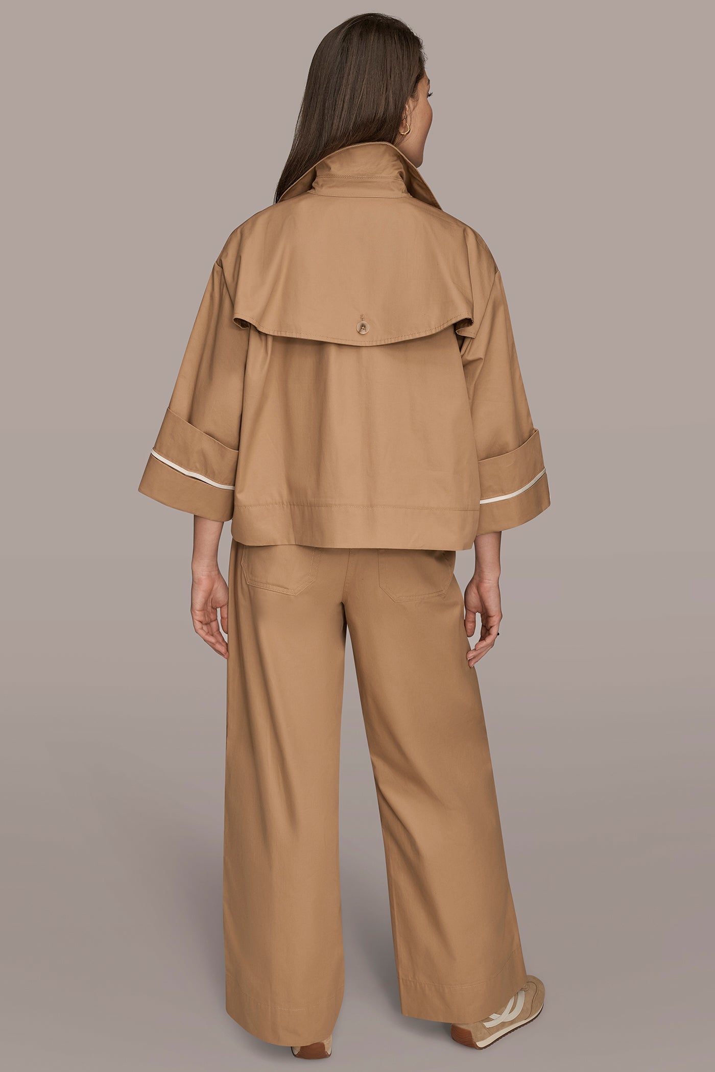 FAWN 3/4-SLEEVE COTTON GABARDINE SWING JACKET Donna Karan