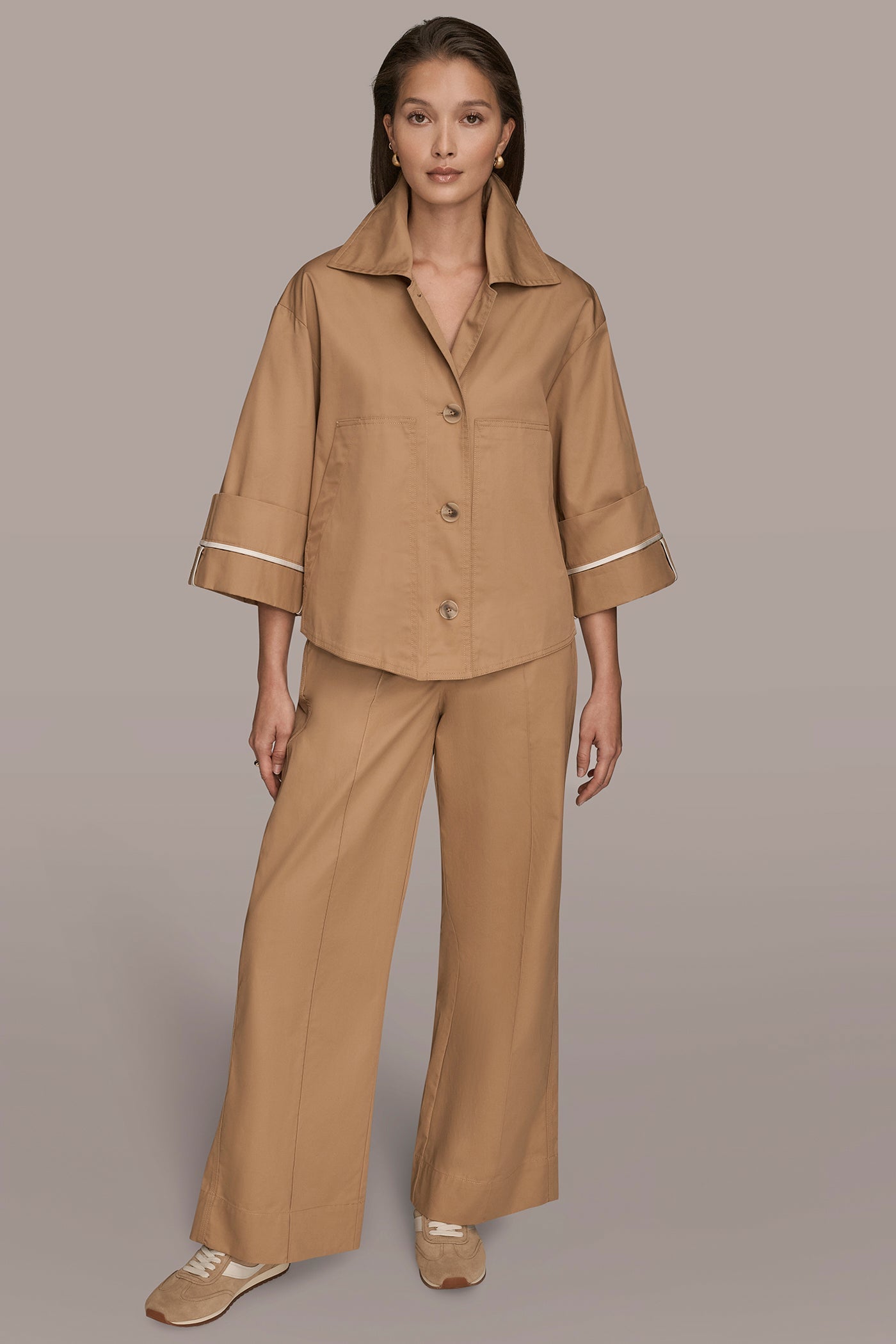 FAWN 3/4-SLEEVE COTTON GABARDINE SWING JACKET Donna Karan
