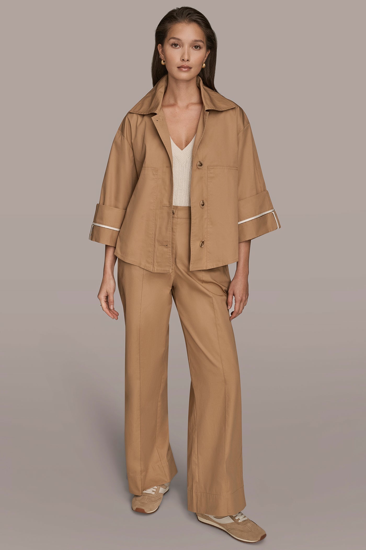 FAWN 3/4-SLEEVE COTTON GABARDINE SWING JACKET Donna Karan