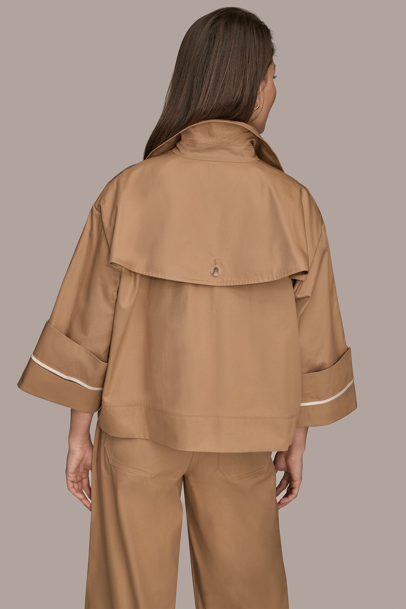 FAWN 3/4-SLEEVE COTTON GABARDINE SWING JACKET Donna Karan