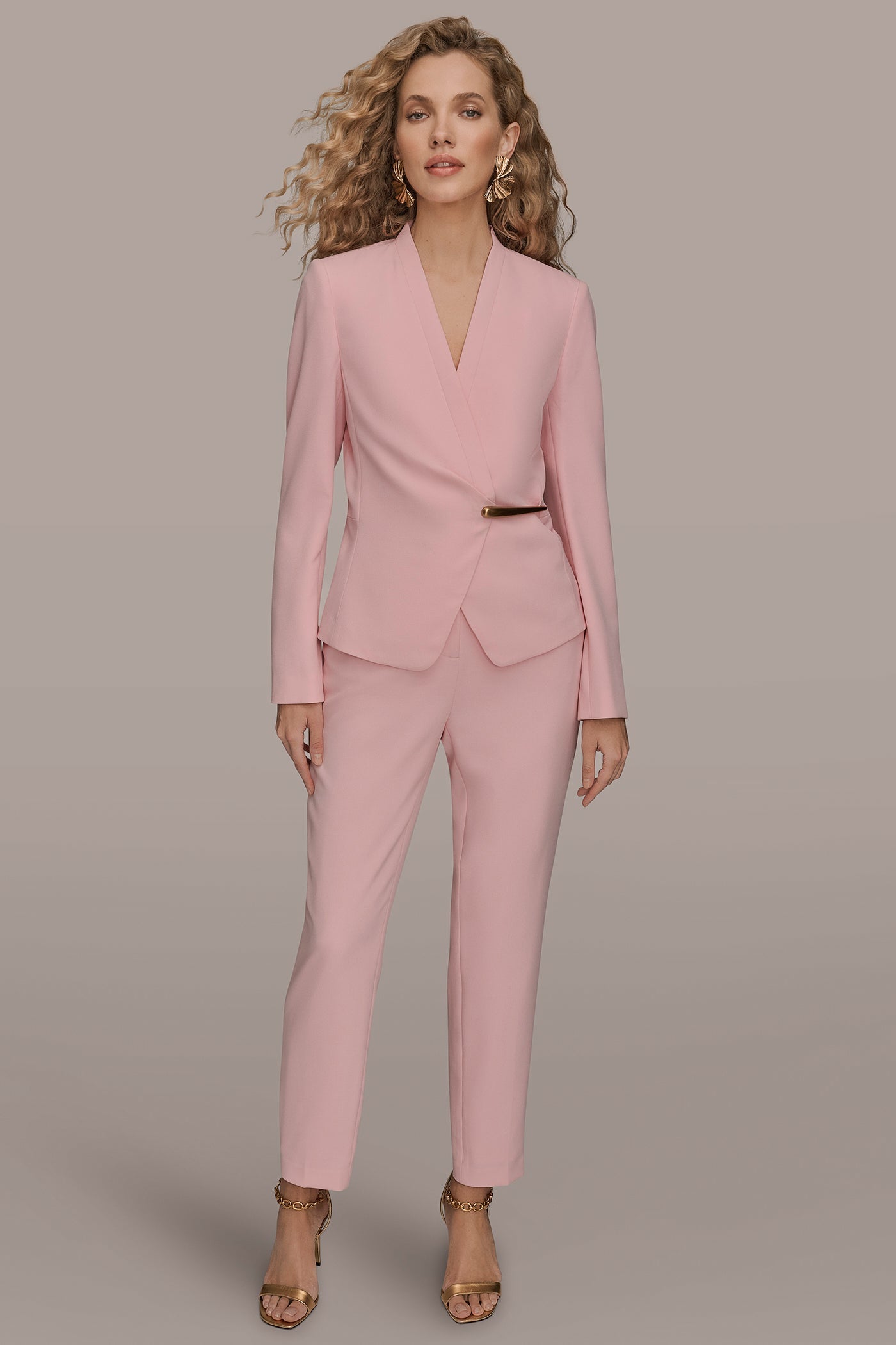 Pink BAR-EMBELLISHED WRAP BLAZER Donna Karan