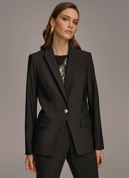 Black ONE BUTTON JACKET Donna Karan