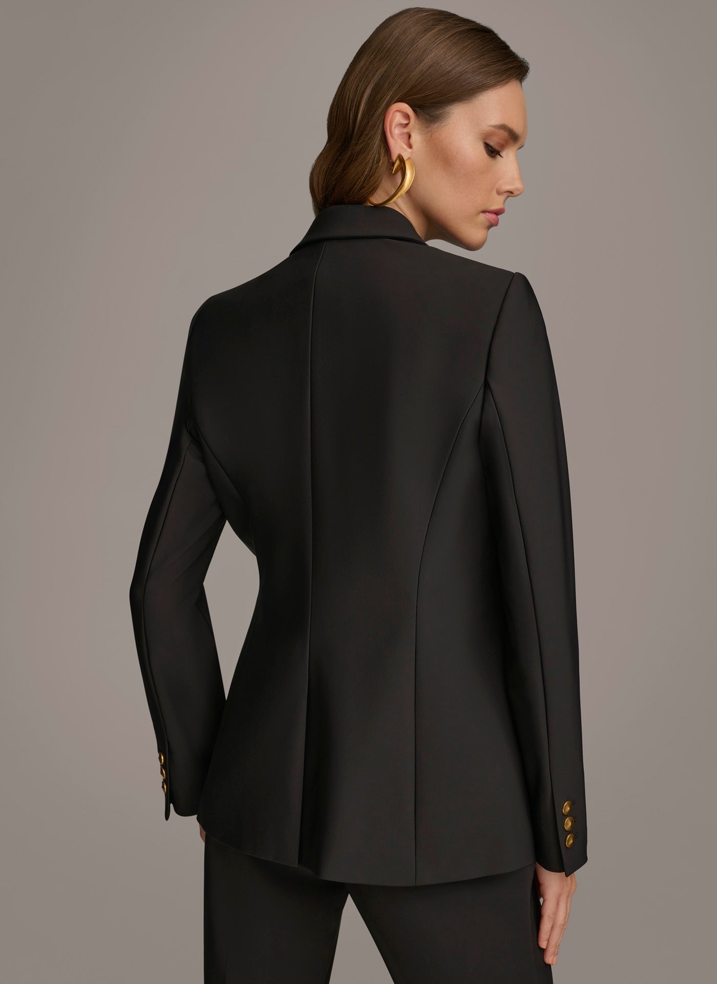Black ONE BUTTON JACKET Donna Karan