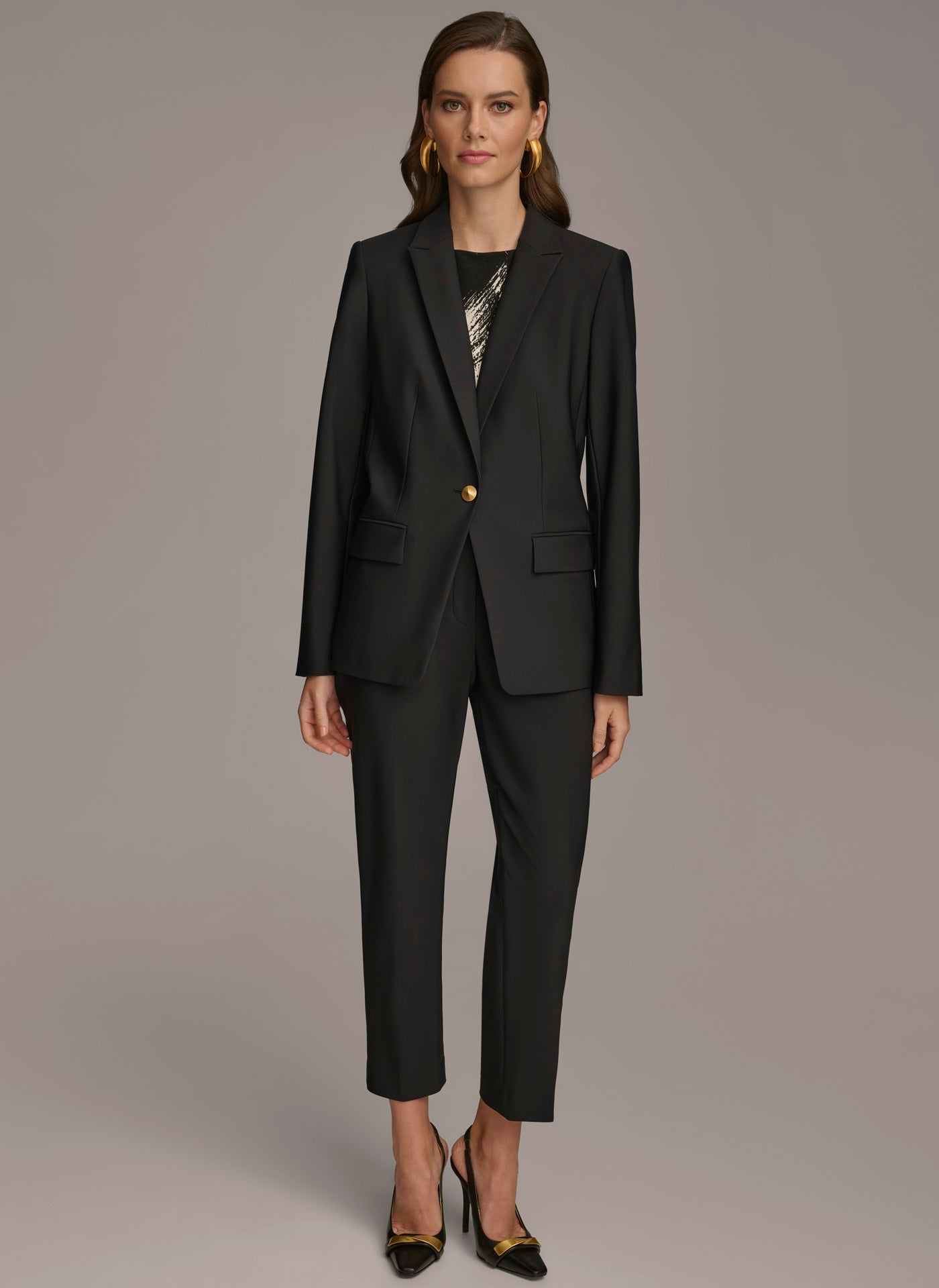 Black ONE BUTTON JACKET Donna Karan