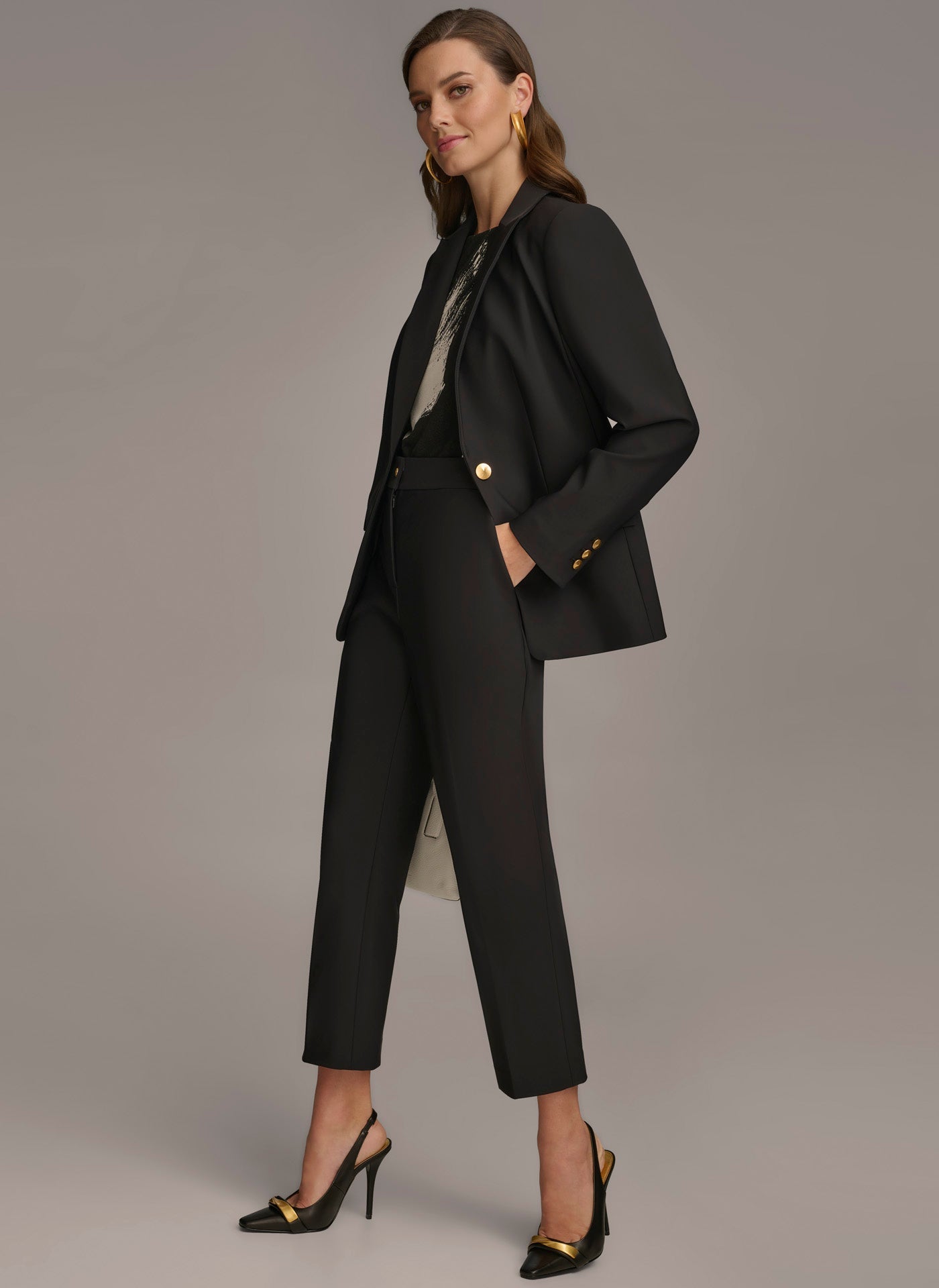 Black ONE BUTTON JACKET Donna Karan