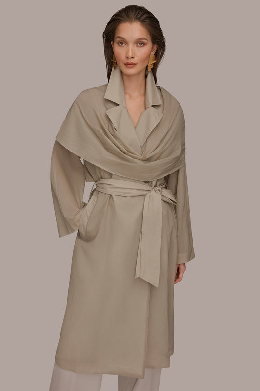 Tuscan Grey DRAPED DOUBLE-BREASTED TRENCH COAT Donna Karan