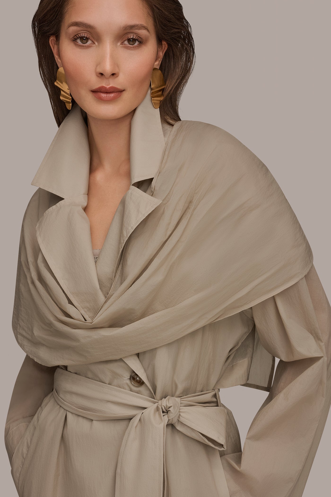 Tuscan Grey DRAPED DOUBLE-BREASTED TRENCH COAT Donna Karan
