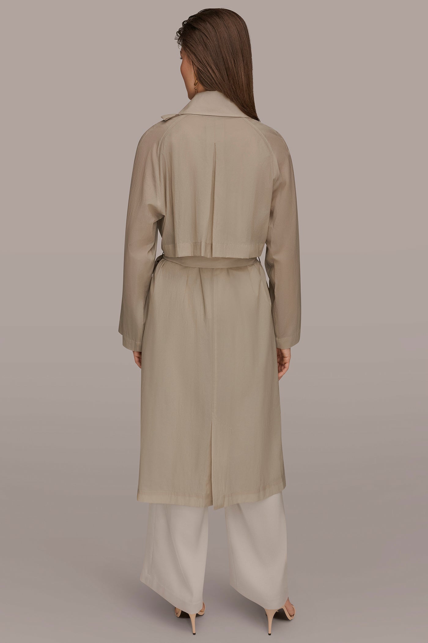 Tuscan Grey DRAPED DOUBLE-BREASTED TRENCH COAT Donna Karan