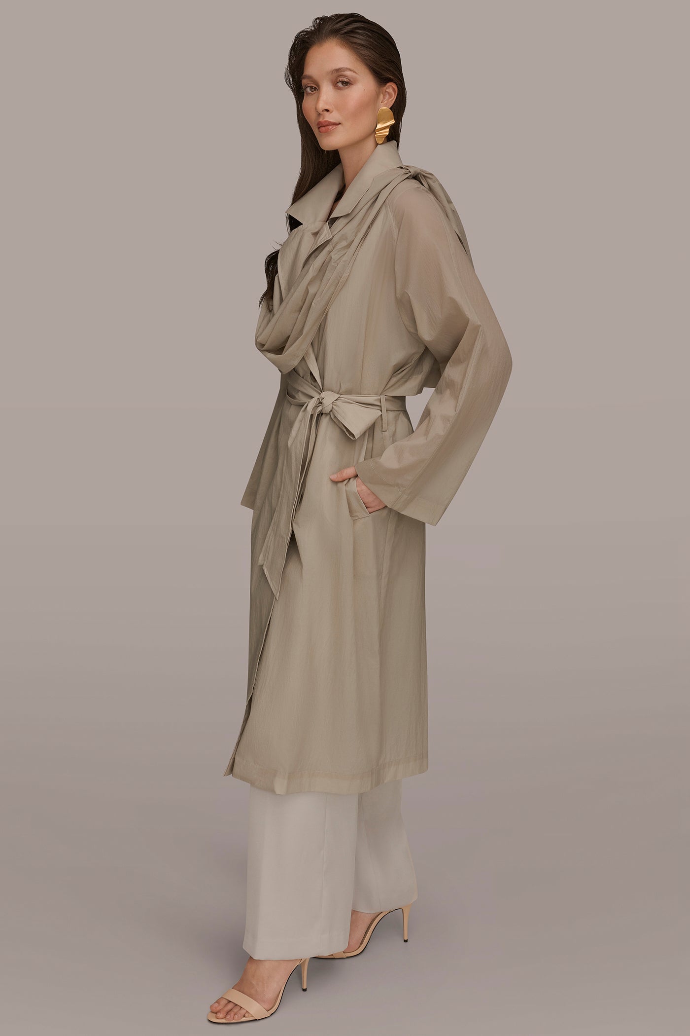 Tuscan Grey DRAPED DOUBLE-BREASTED TRENCH COAT Donna Karan