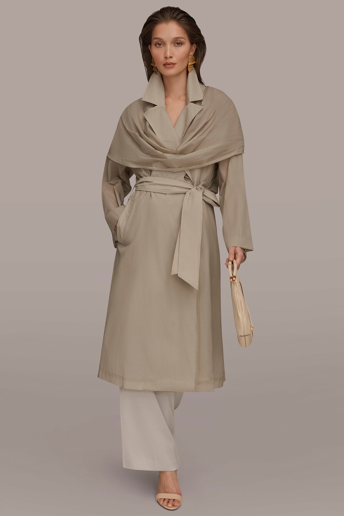 Tuscan Grey DRAPED DOUBLE-BREASTED TRENCH COAT Donna Karan