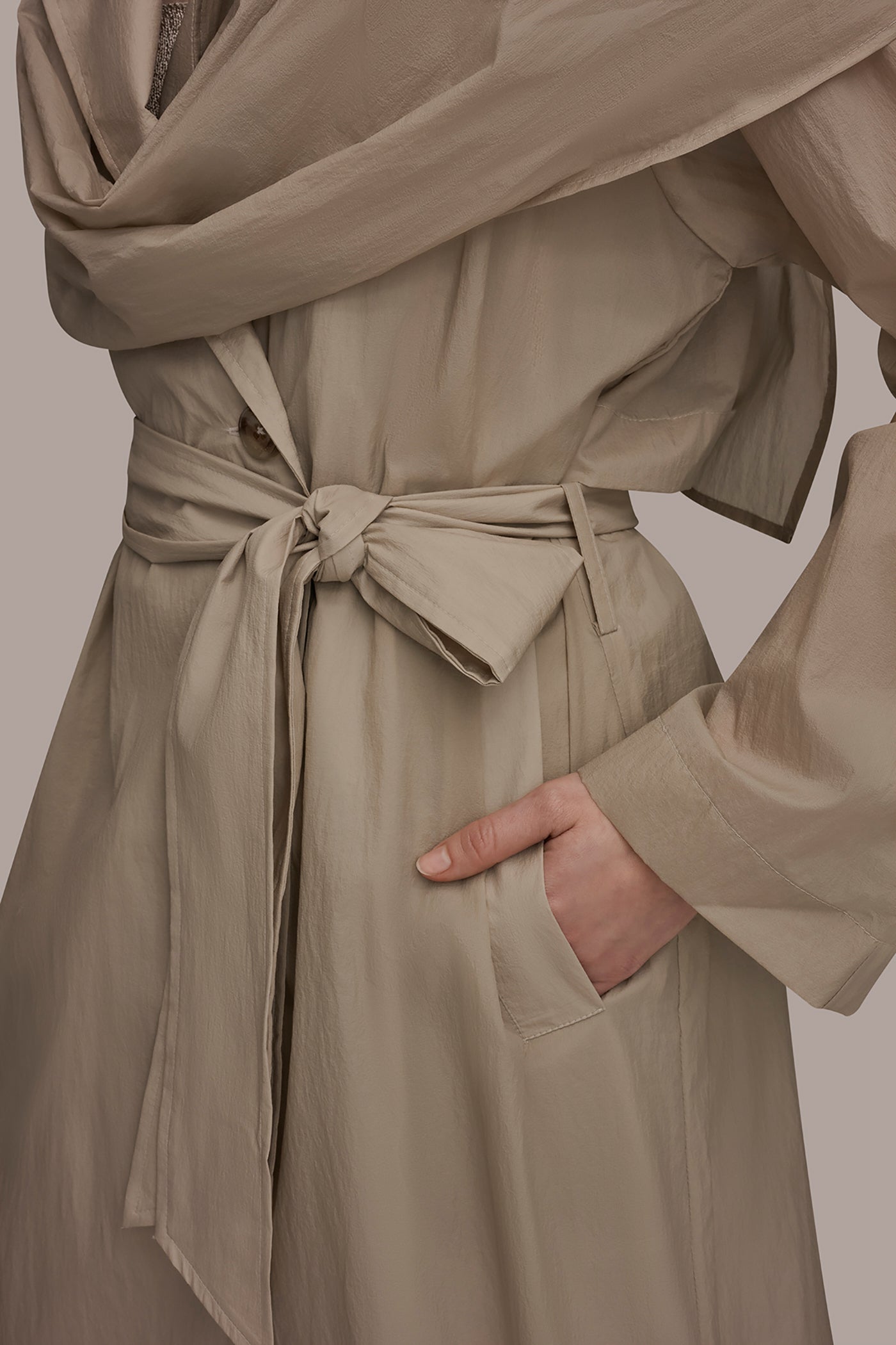 Tuscan Grey DRAPED DOUBLE-BREASTED TRENCH COAT Donna Karan