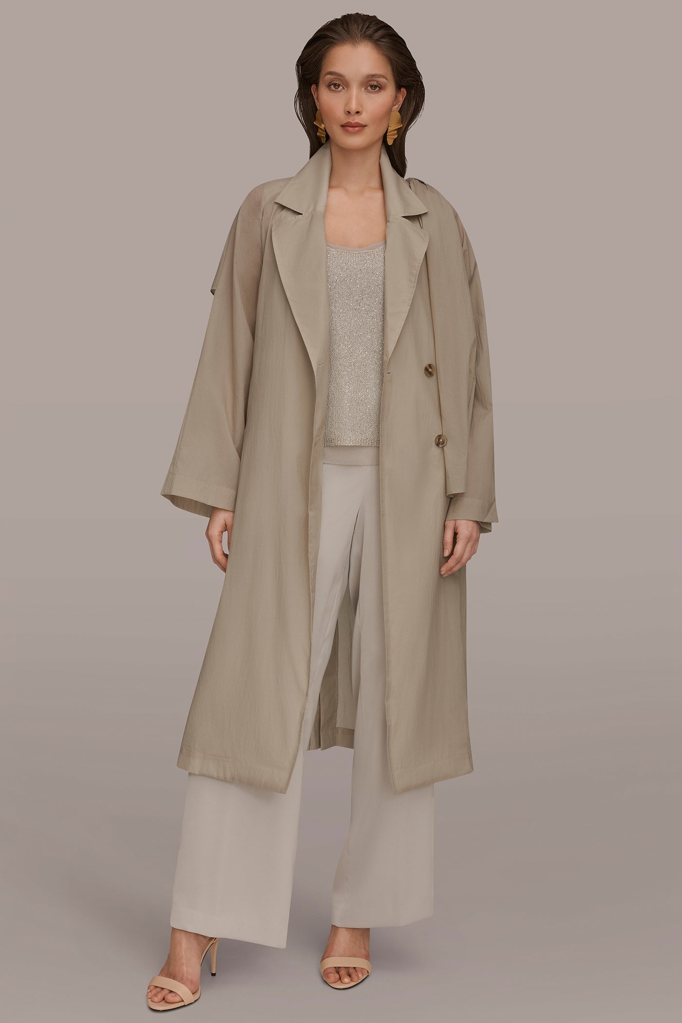 Tuscan Grey DRAPED DOUBLE-BREASTED TRENCH COAT Donna Karan