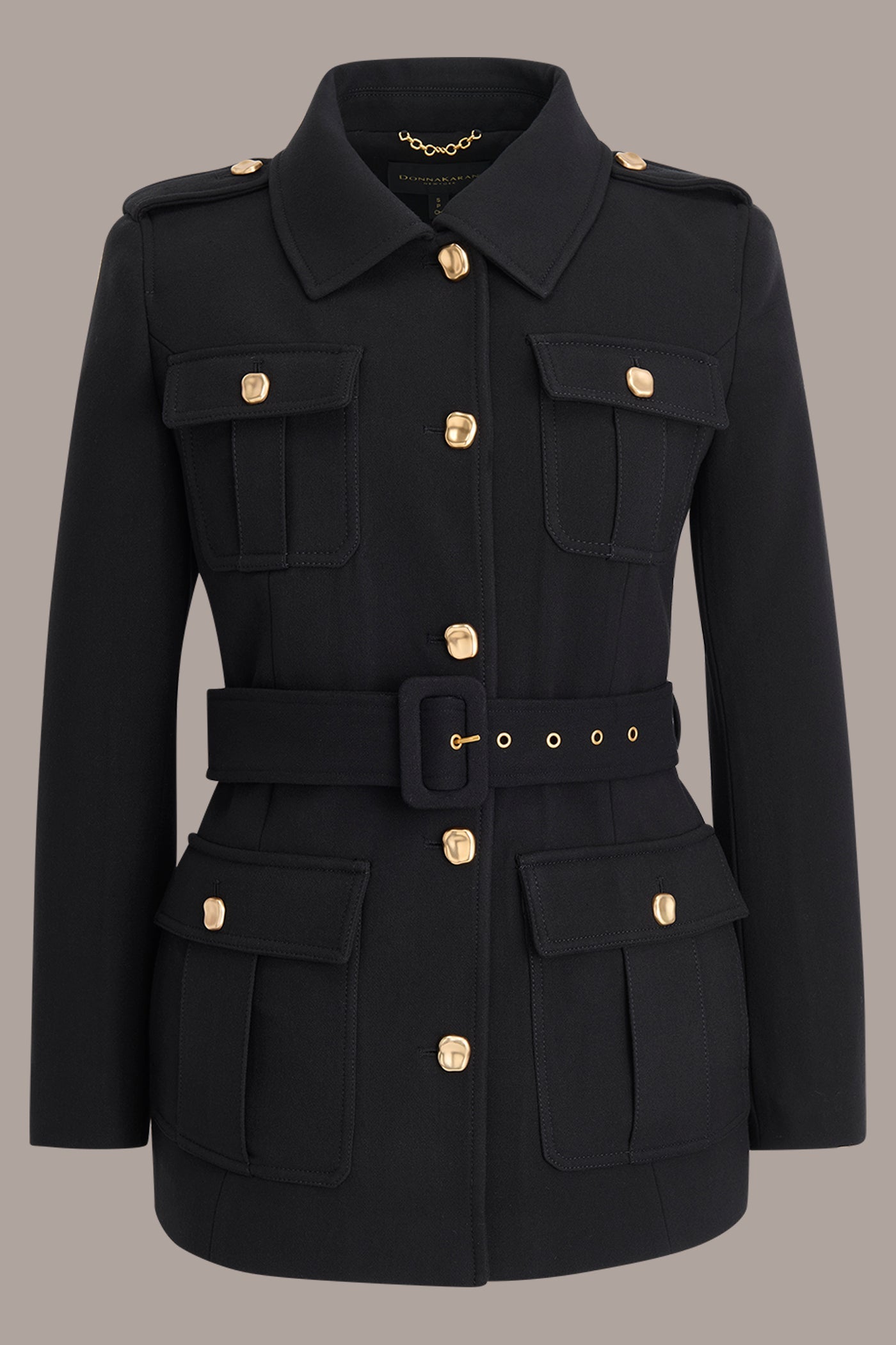 Black BELTED MILITARY BLAZER Donna Karan