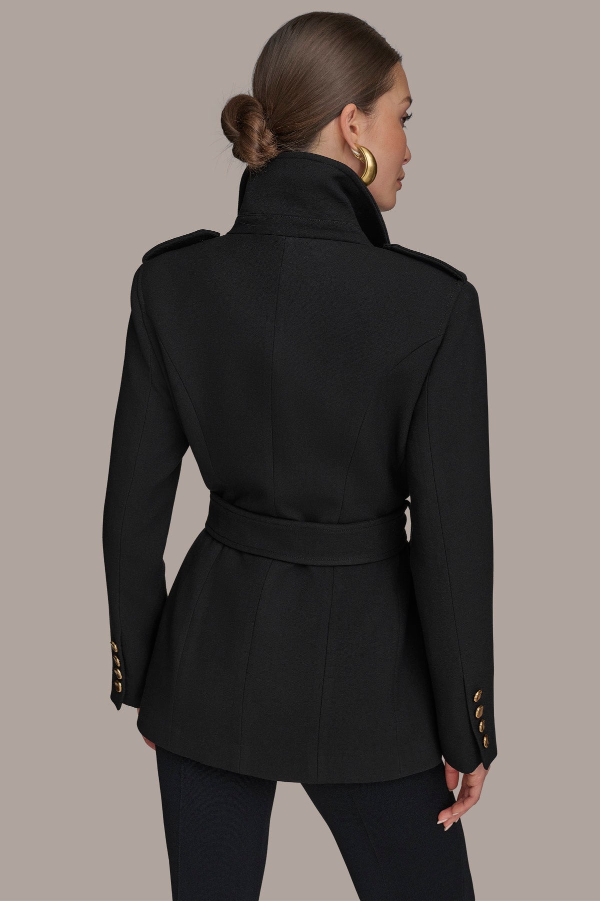 Black BELTED MILITARY BLAZER Donna Karan