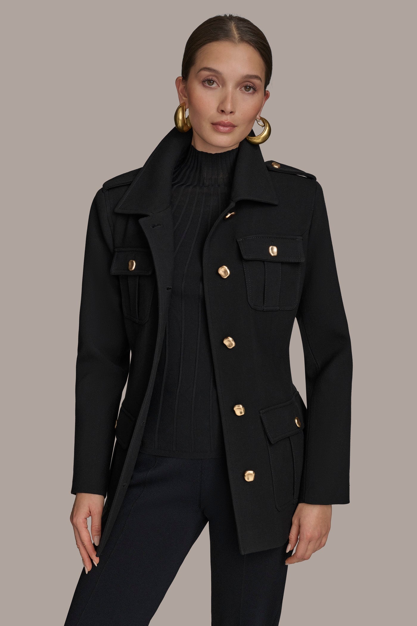 Black BELTED MILITARY BLAZER Donna Karan