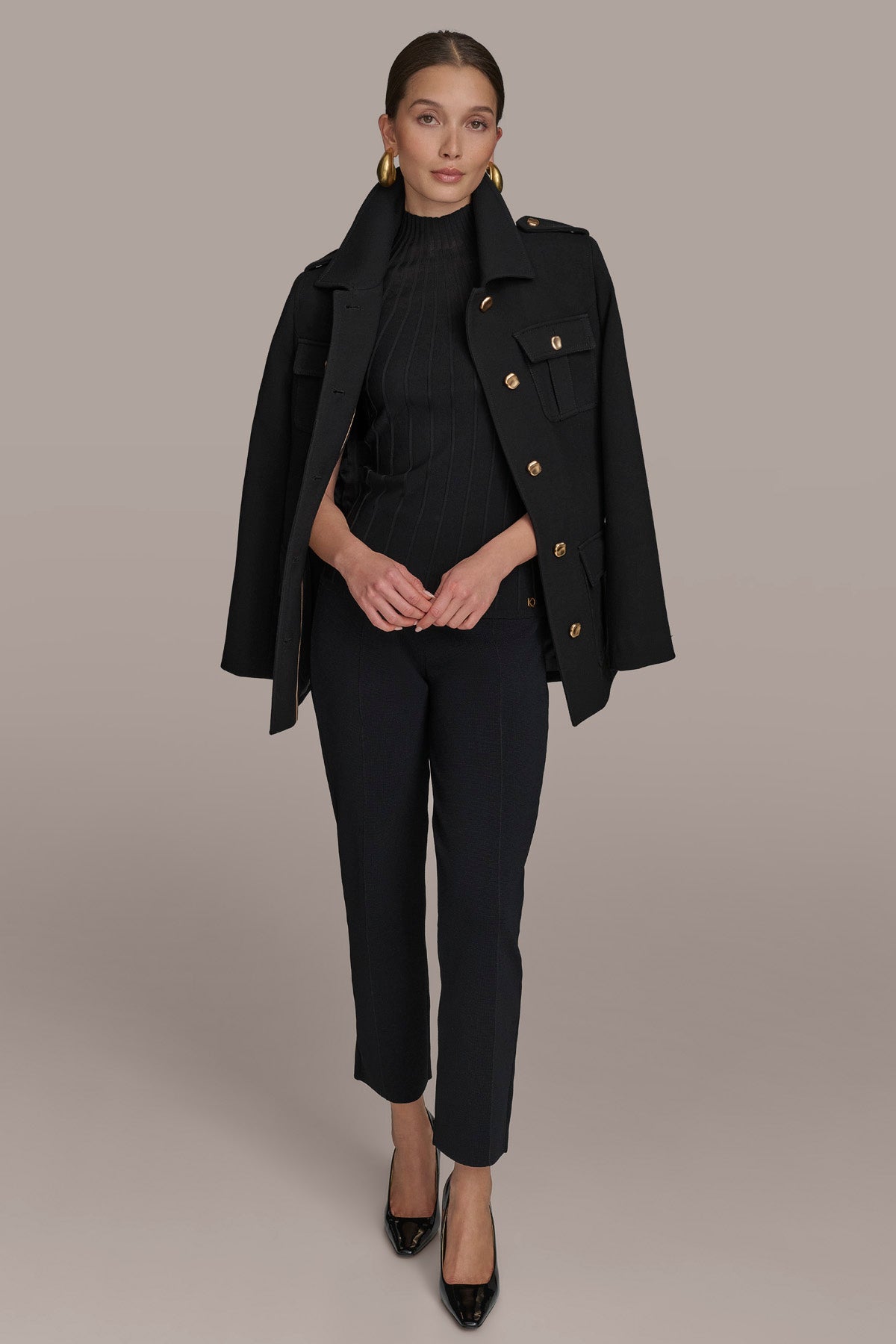 Black BELTED MILITARY BLAZER Donna Karan