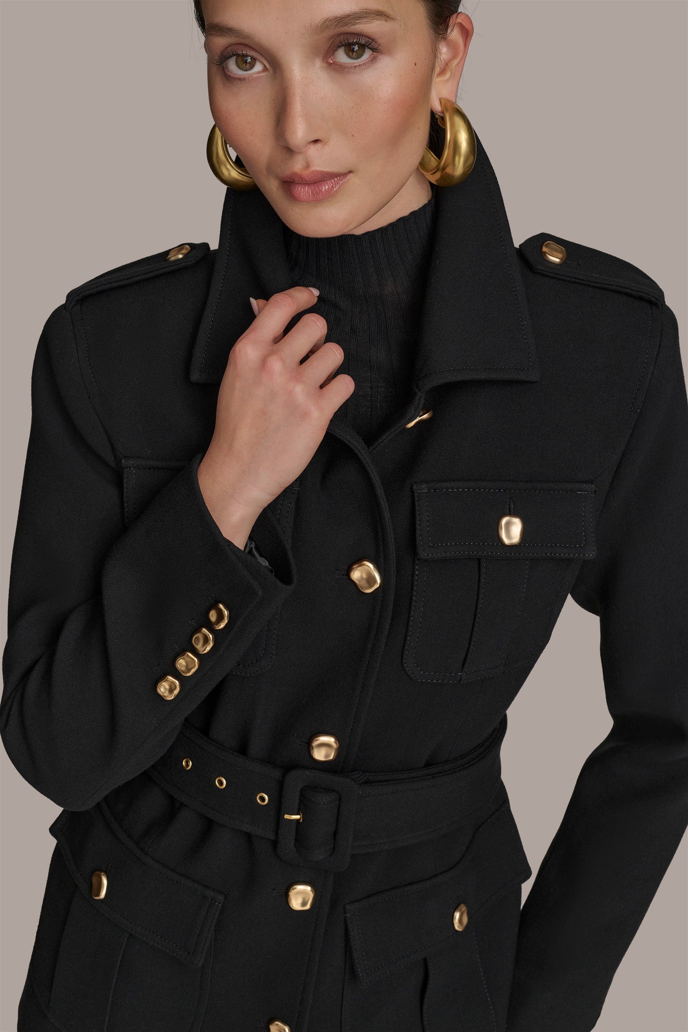 Black BELTED MILITARY BLAZER Donna Karan