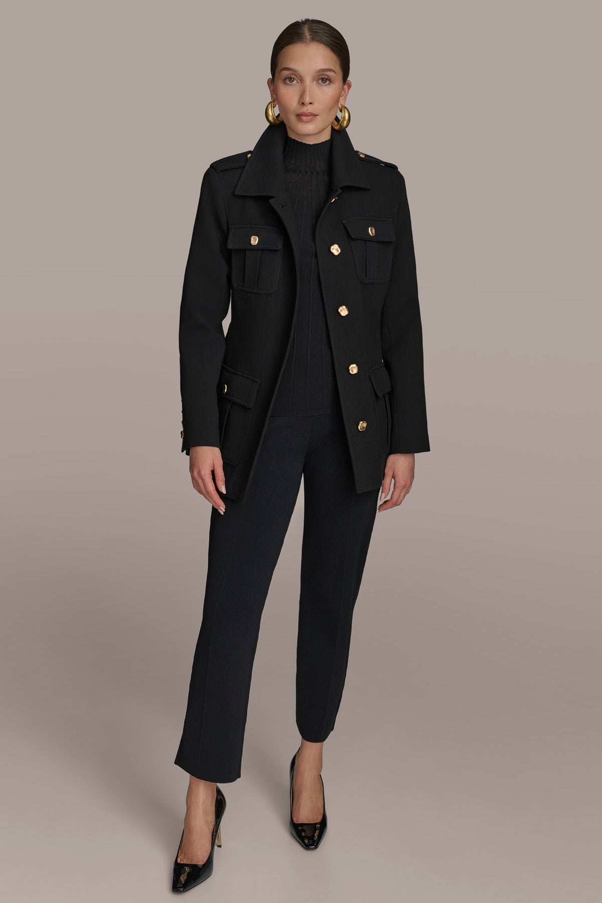 Black BELTED MILITARY BLAZER Donna Karan