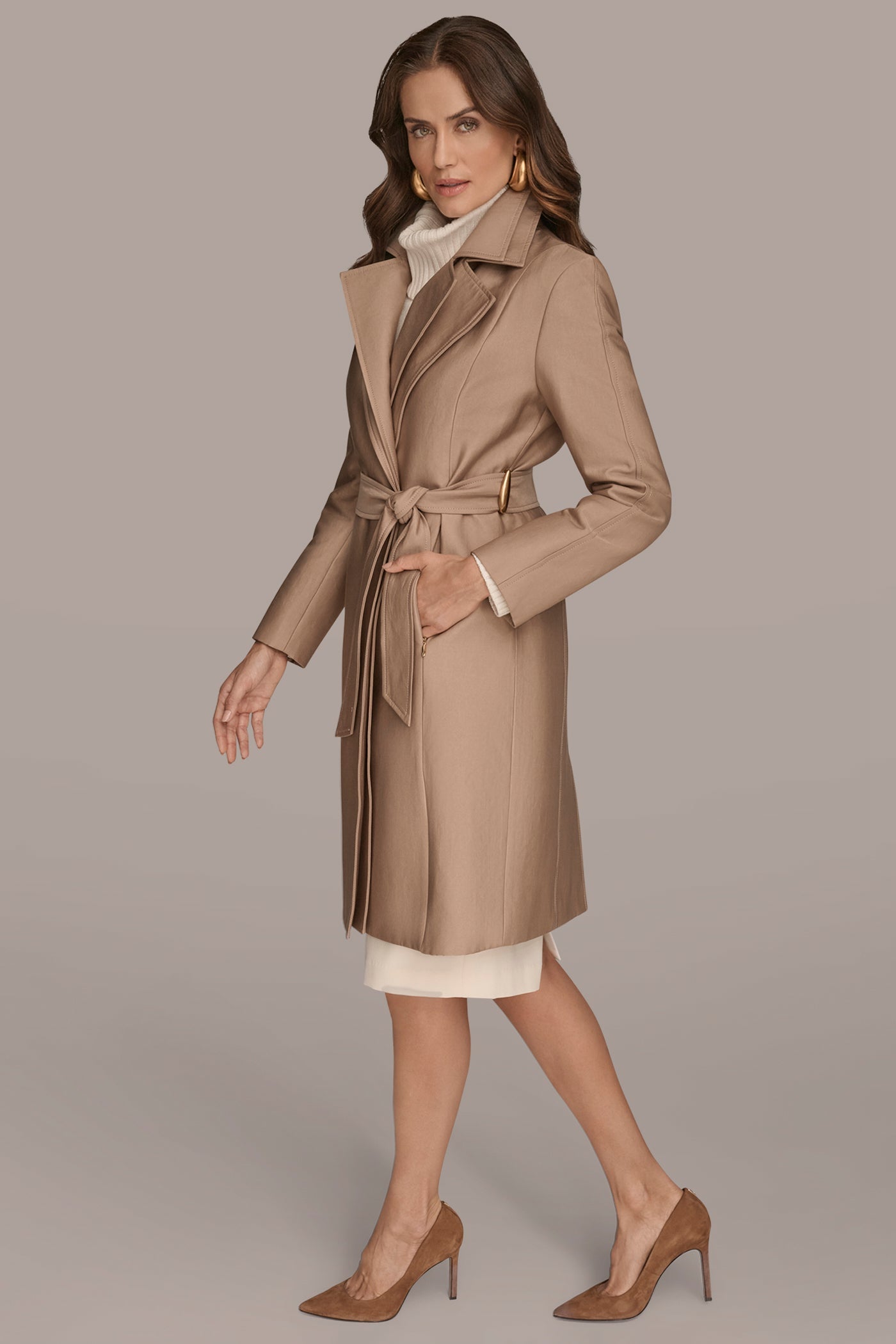 KHAKI DOUBLE COLLAR TRENCH Donna Karan