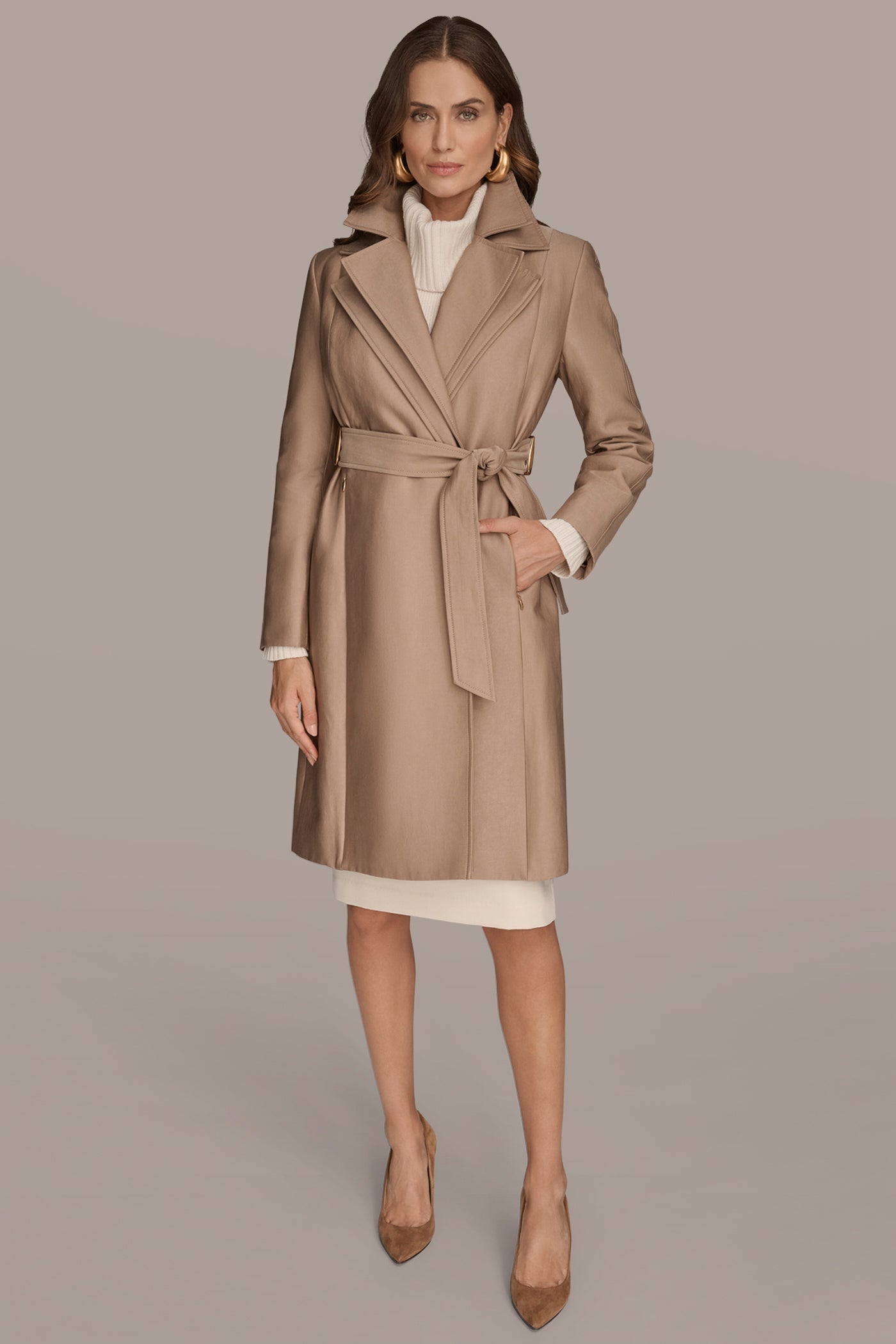 KHAKI DOUBLE COLLAR TRENCH Donna Karan