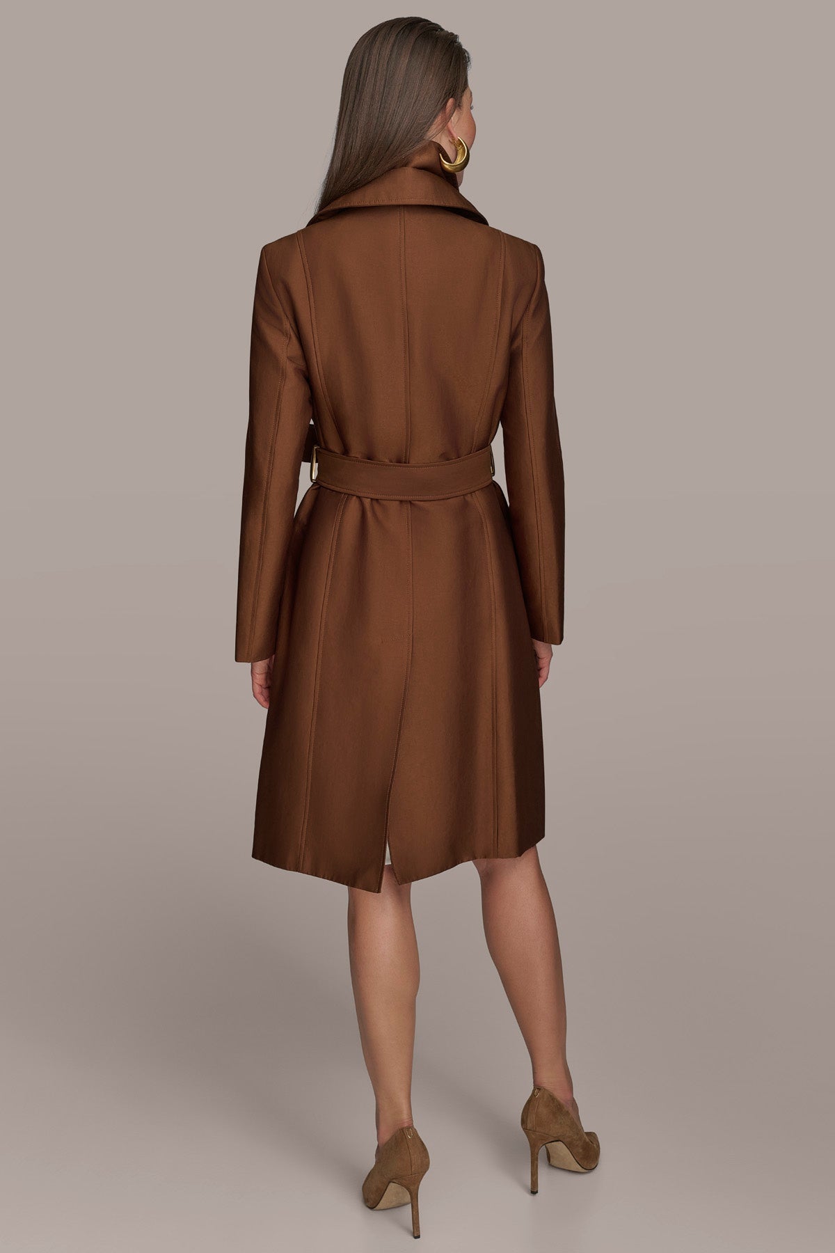 TOBACCO DOUBLE COLLAR SATIN TRENCH COAT Donna Karan