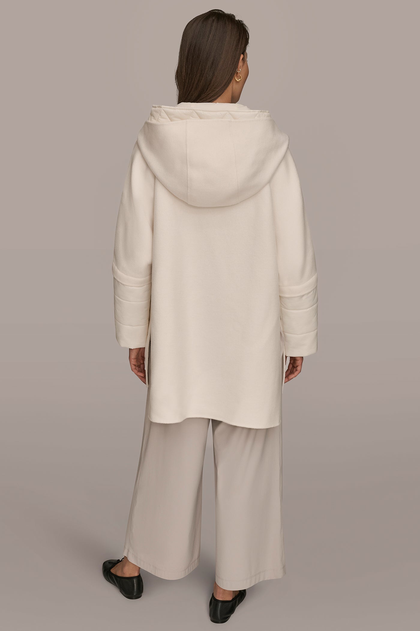 CREAM HOODED WOOL-BLEND CAPE COAT Donna Karan