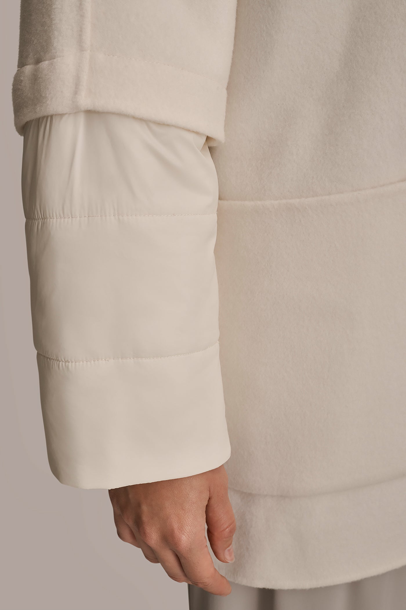 CREAM HOODED WOOL-BLEND CAPE COAT Donna Karan