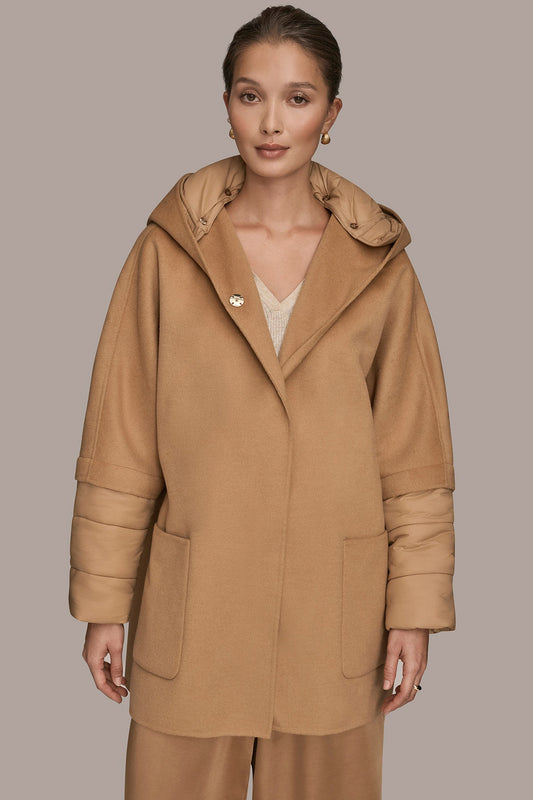 FAWN HOODED WOOL-BLEND CAPE COAT Donna Karan