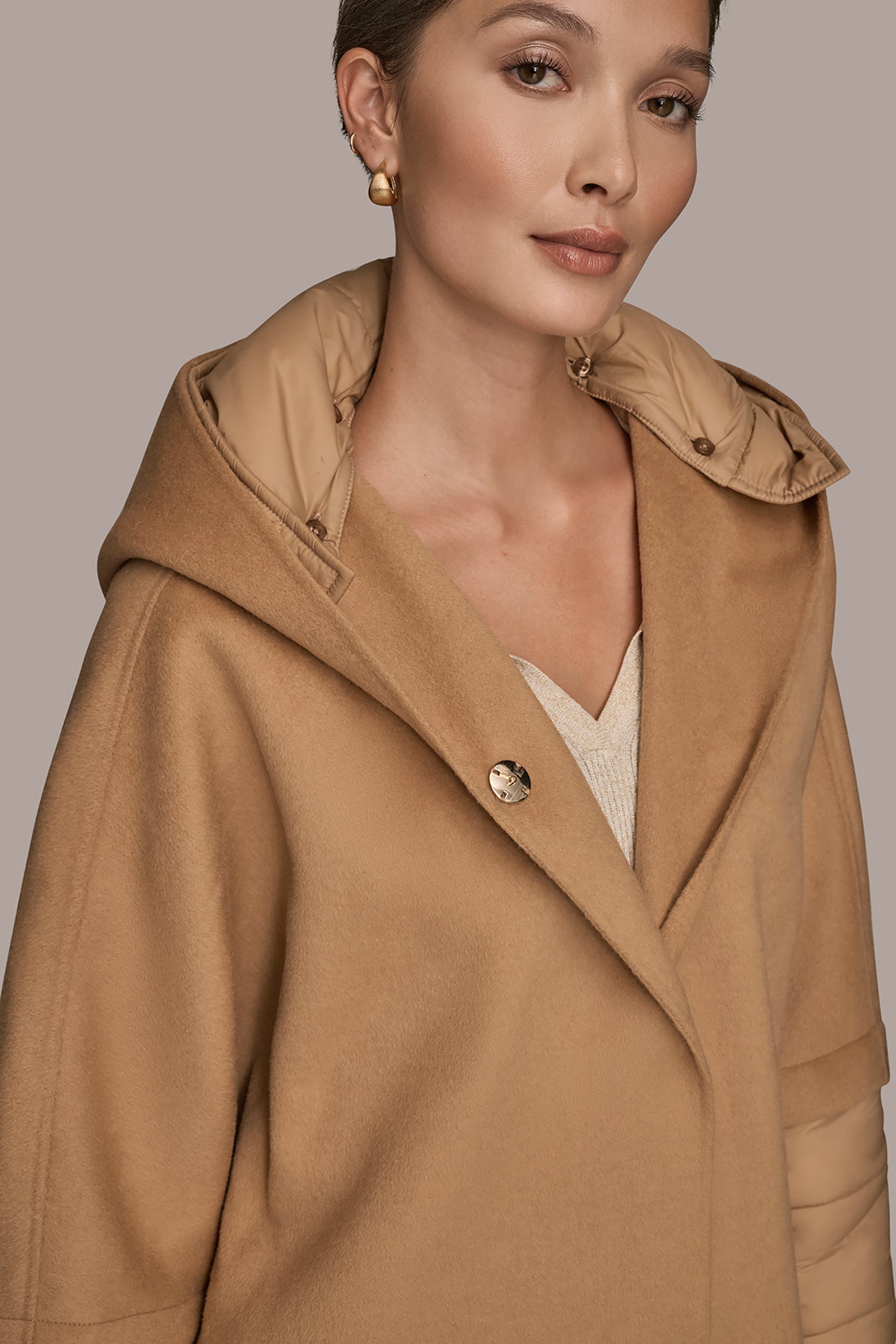 FAWN HOODED WOOL-BLEND CAPE COAT Donna Karan