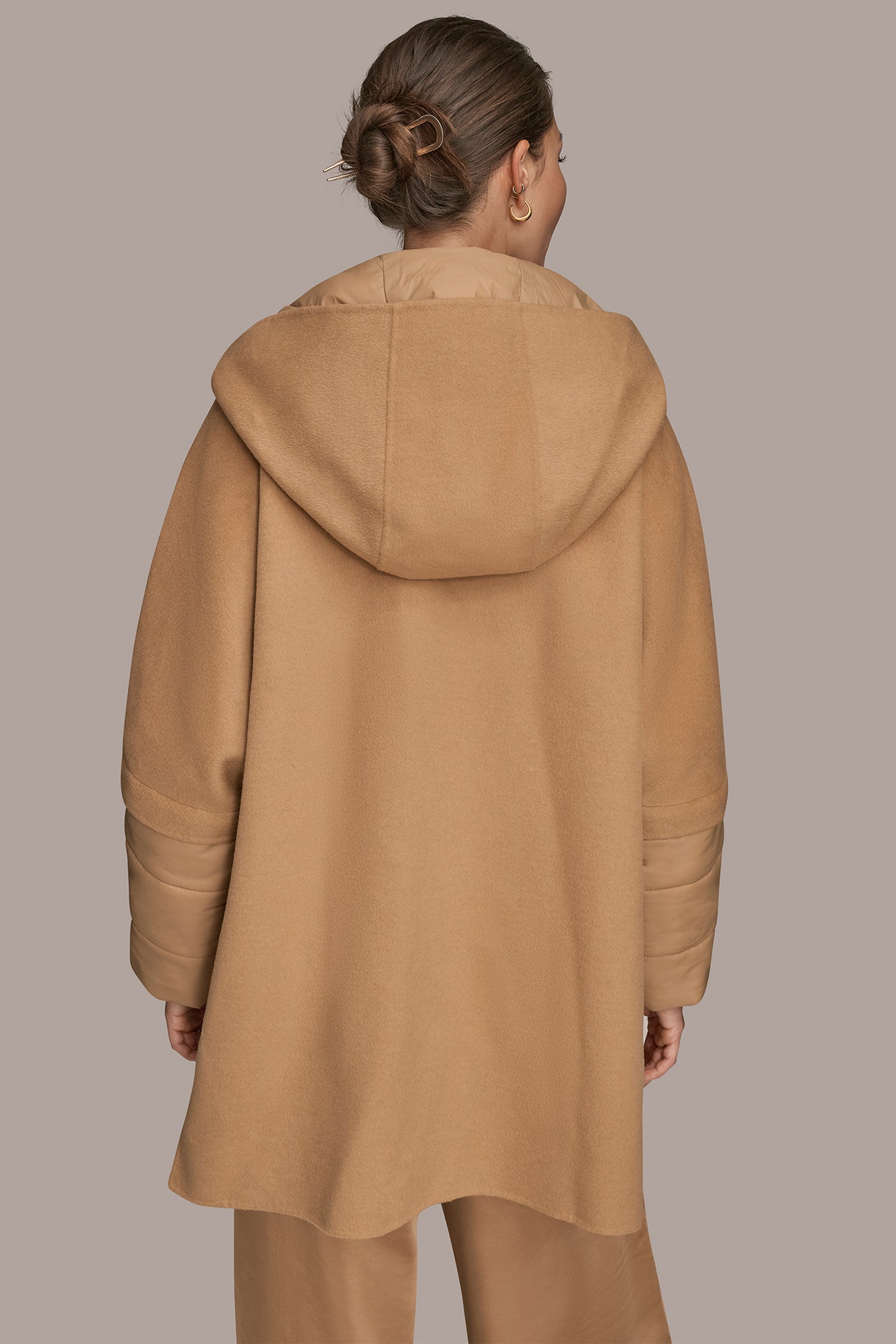 FAWN HOODED WOOL-BLEND CAPE COAT Donna Karan