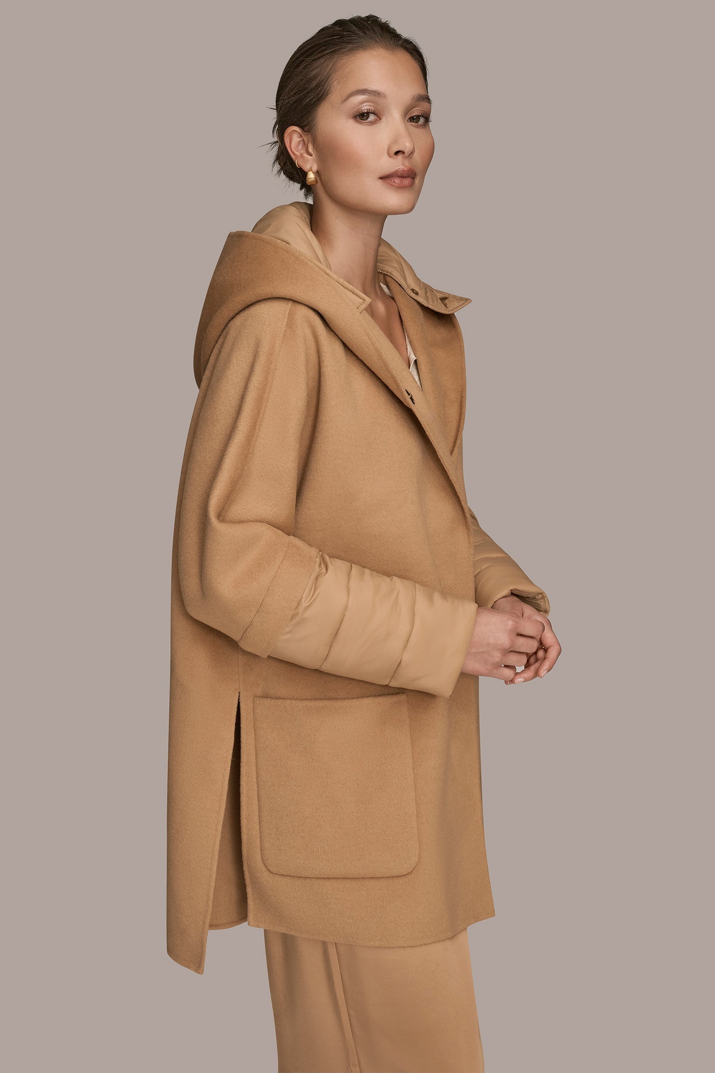 FAWN HOODED WOOL-BLEND CAPE COAT Donna Karan