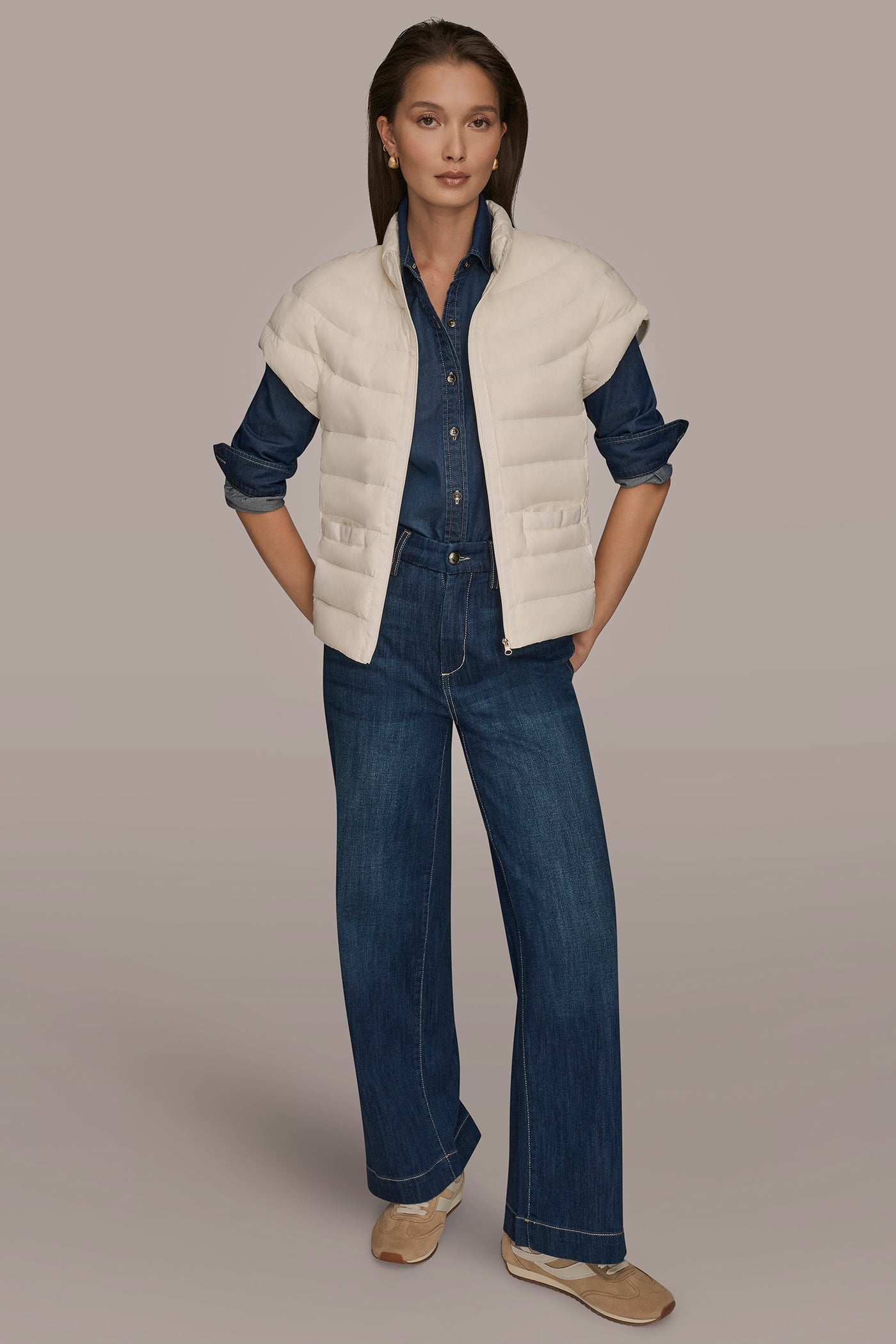 CREAM CAP SLEEVE PUFFER VEST Donna Karan