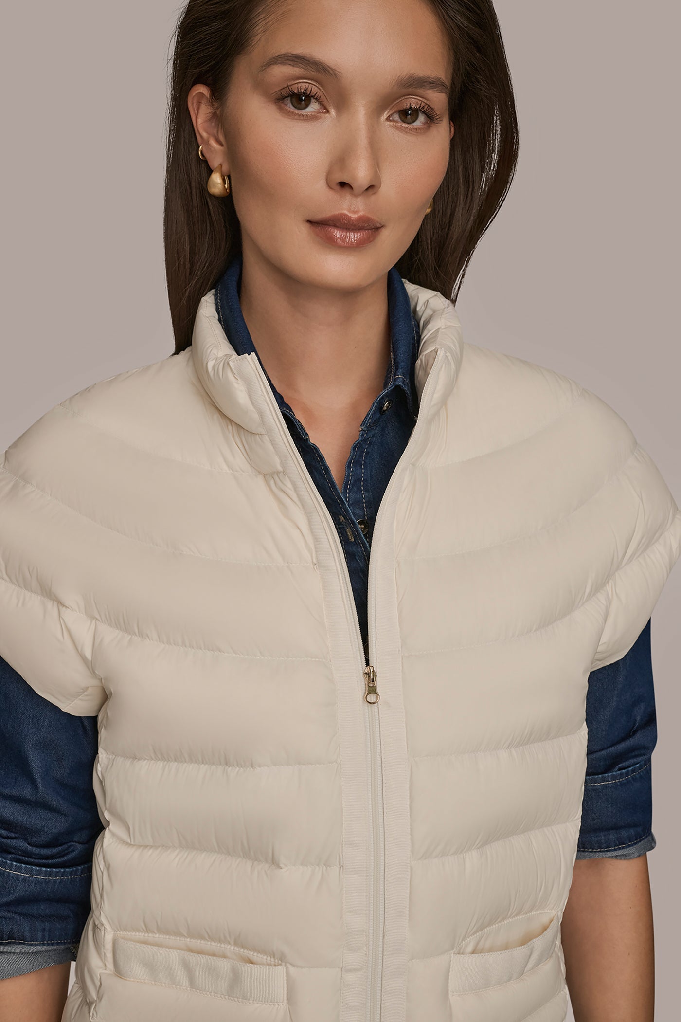 CREAM CAP SLEEVE PUFFER VEST Donna Karan