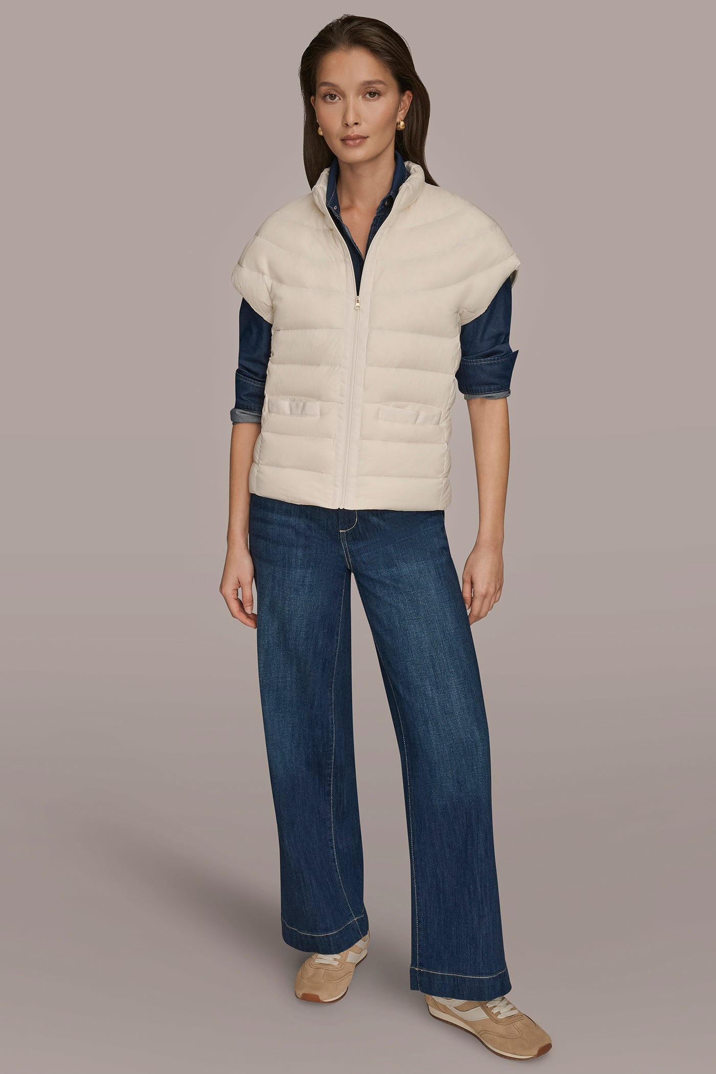 CREAM CAP SLEEVE PUFFER VEST Donna Karan