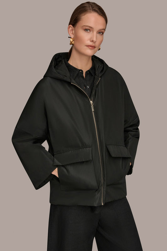 Black HOODED LIGHT QUILT JACKET Donna Karan