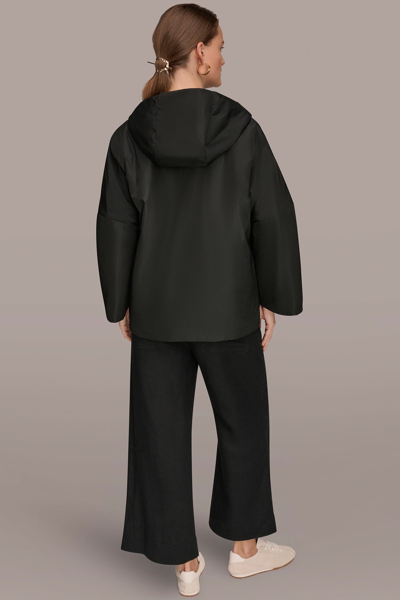 Black HOODED LIGHT QUILT JACKET Donna Karan