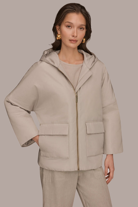 Tuscan Grey HOODED LIGHT QUILT JACKET Donna Karan