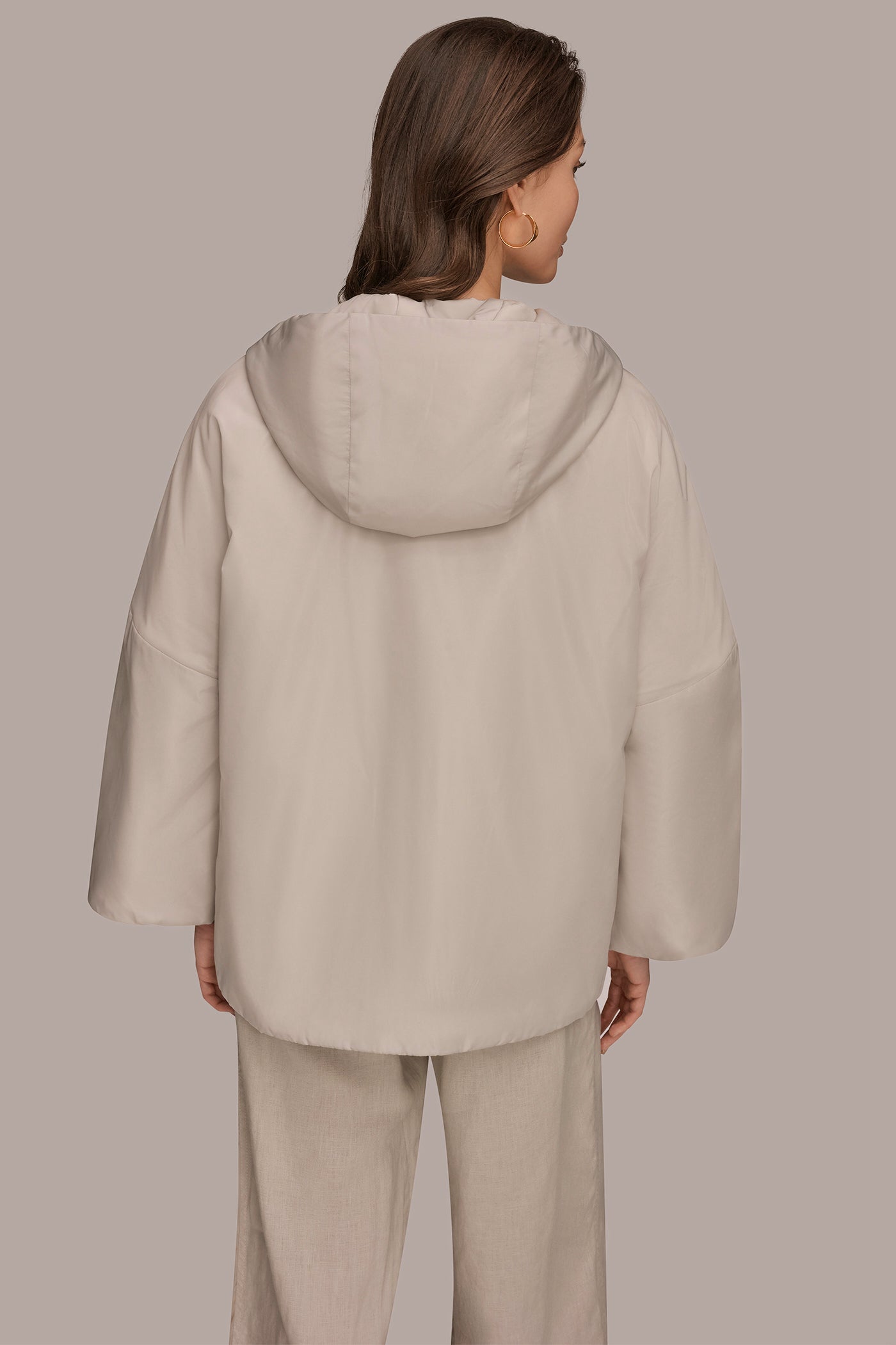 Tuscan Grey HOODED LIGHT QUILT JACKET Donna Karan