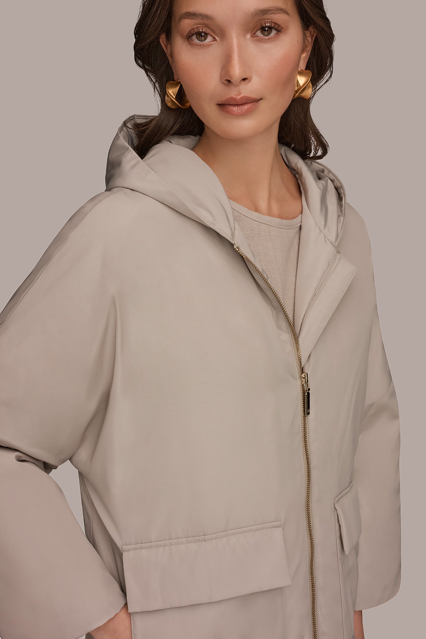Tuscan Grey HOODED LIGHT QUILT JACKET Donna Karan