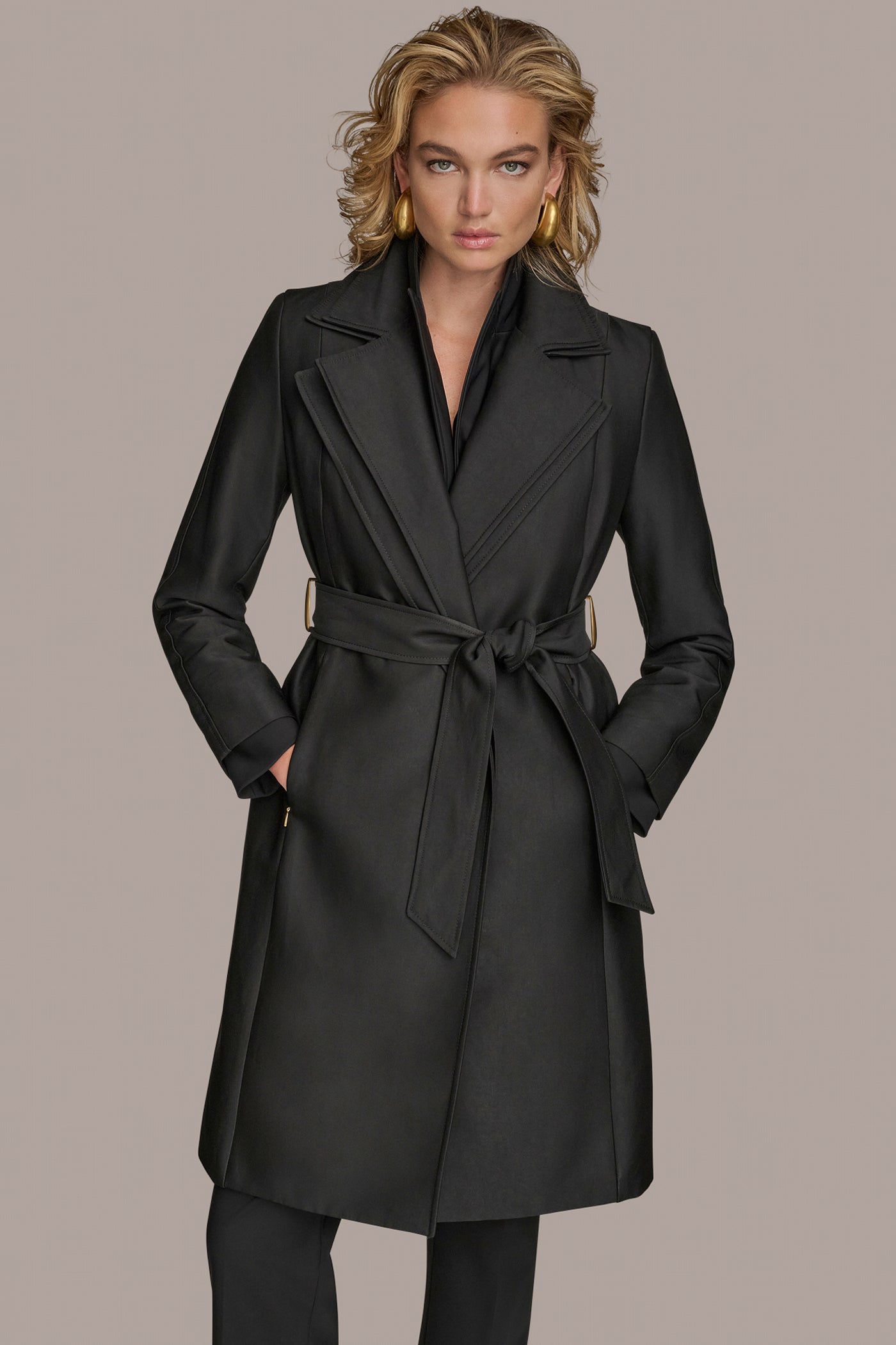 Black DOUBLE COLLAR TRENCH Donna Karan