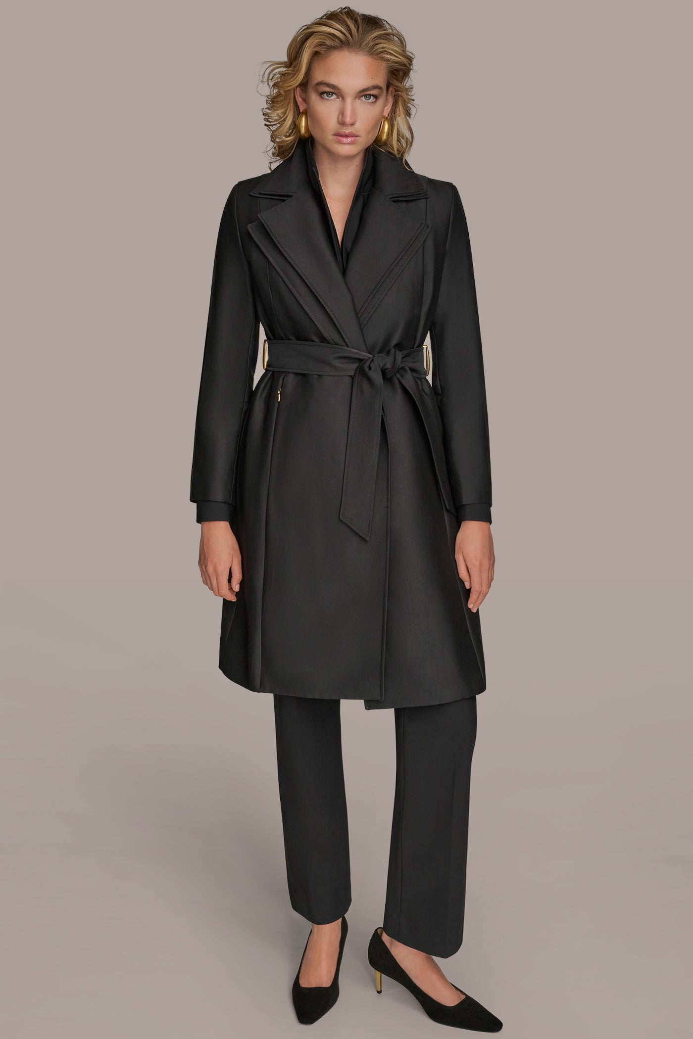 Black DOUBLE COLLAR TRENCH Donna Karan