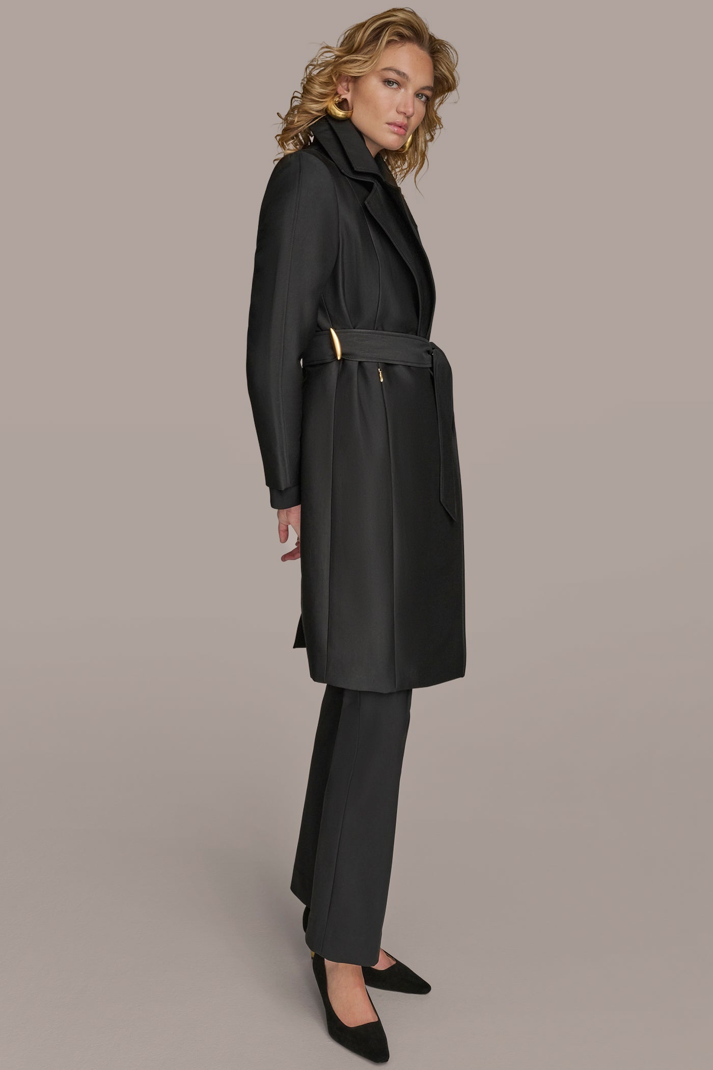 Black DOUBLE COLLAR TRENCH Donna Karan
