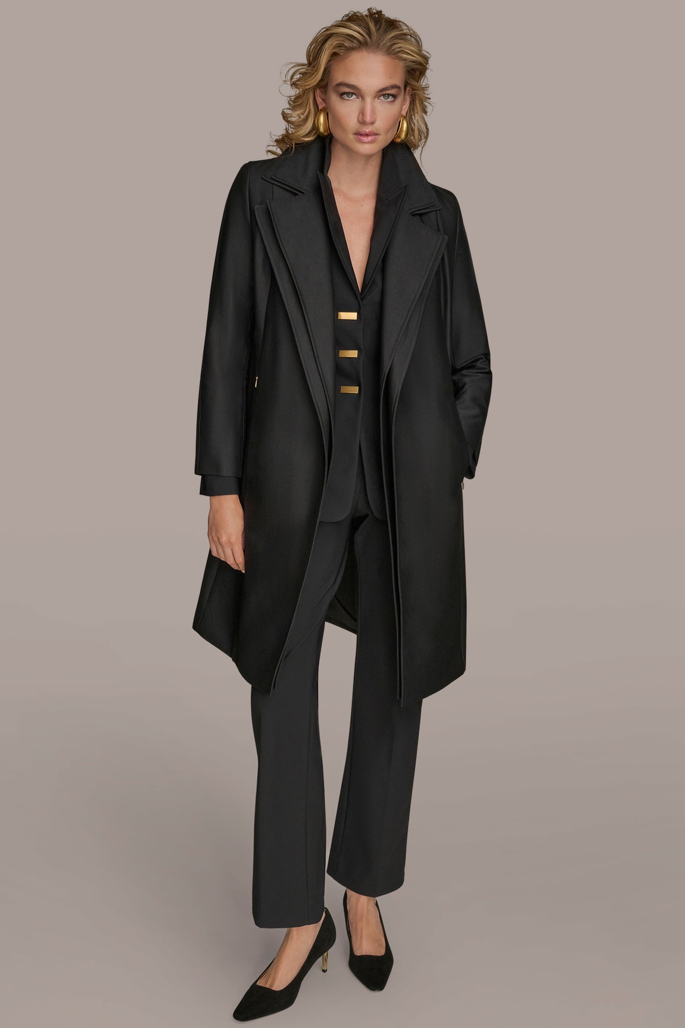 Black DOUBLE COLLAR TRENCH Donna Karan
