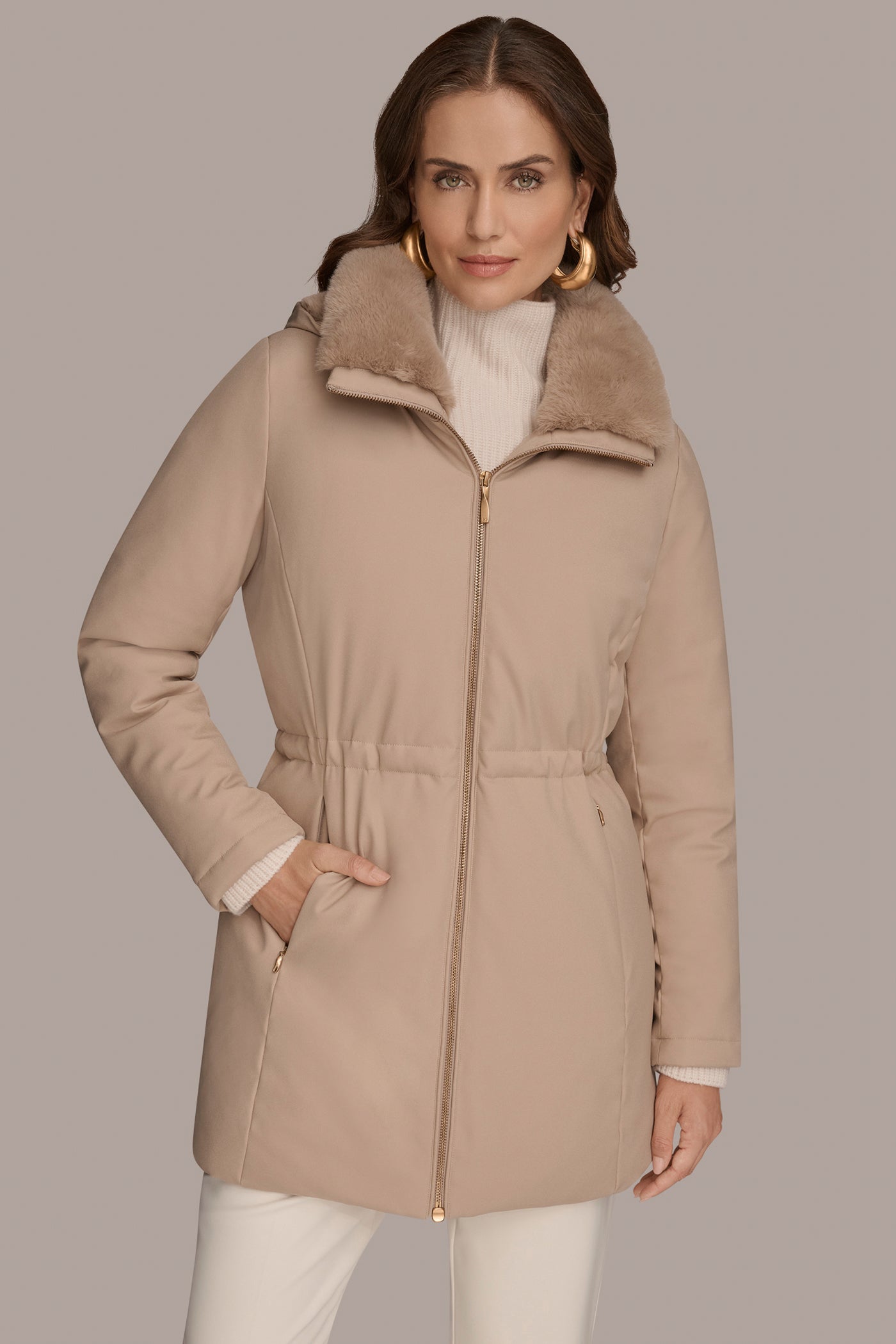 Barley FAUX FUR LINED PUFFER Donna Karan